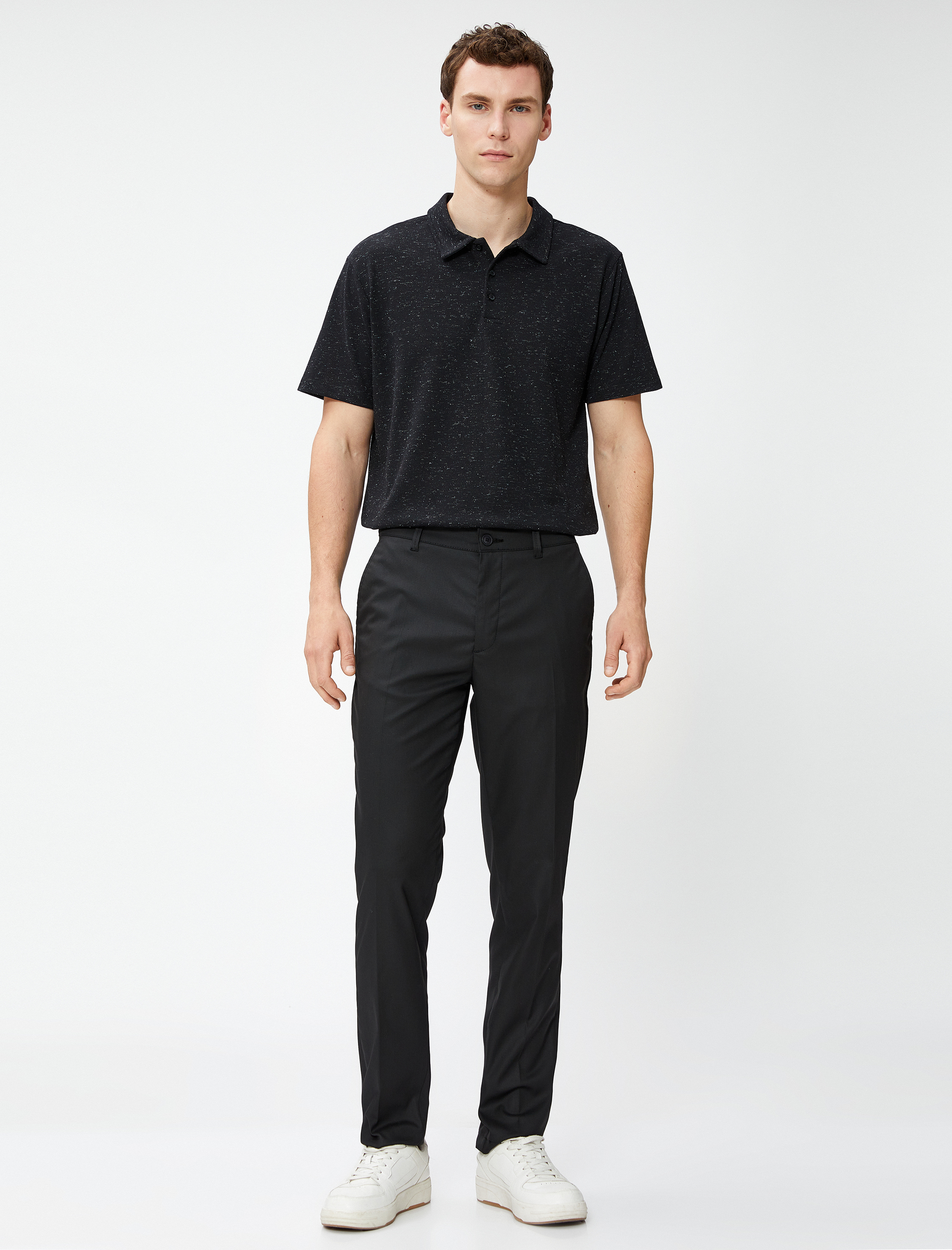   Kırçıllı Polo Yaka Tişört Düğmeli Kısa Kollu