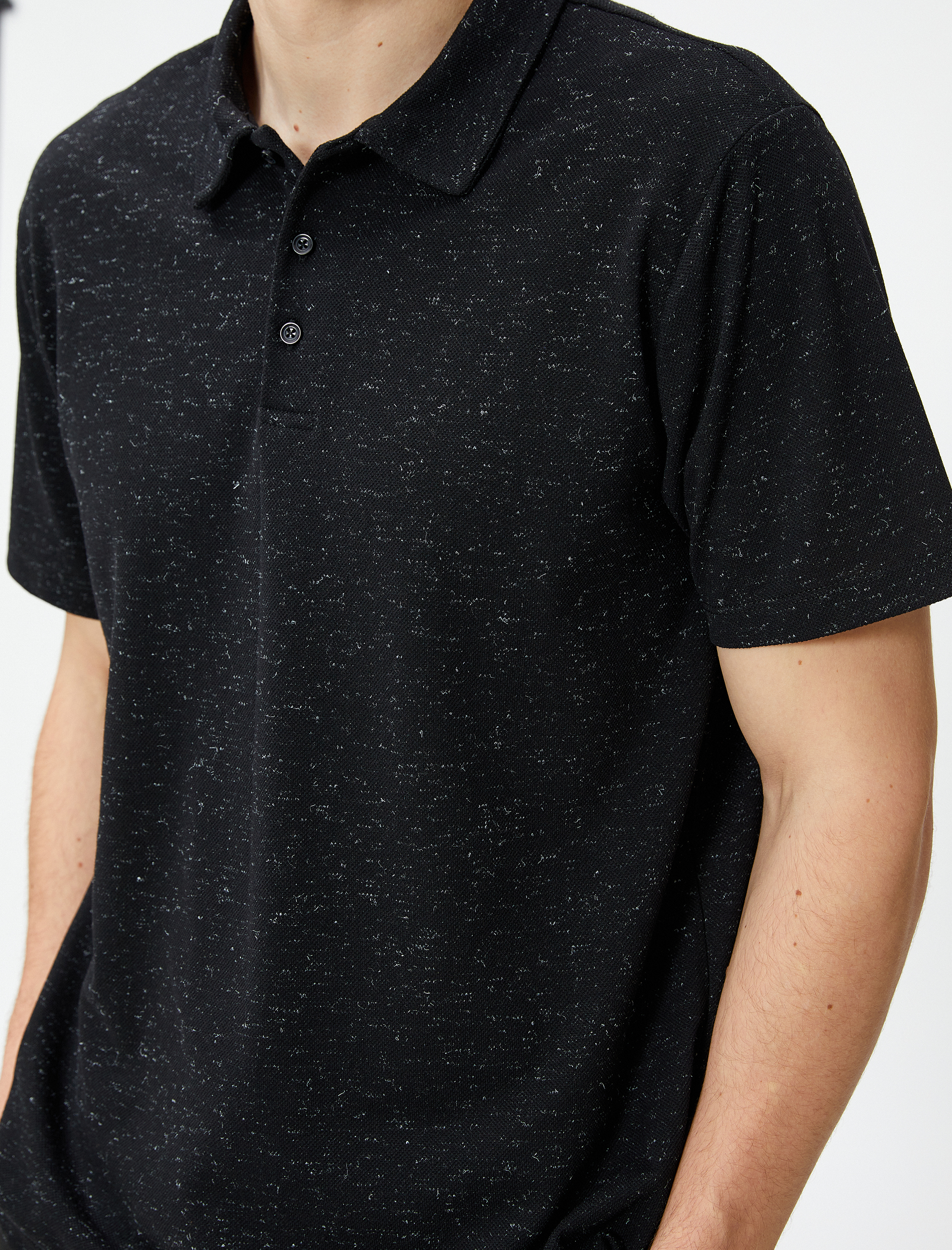   Kırçıllı Polo Yaka Tişört Düğmeli Kısa Kollu