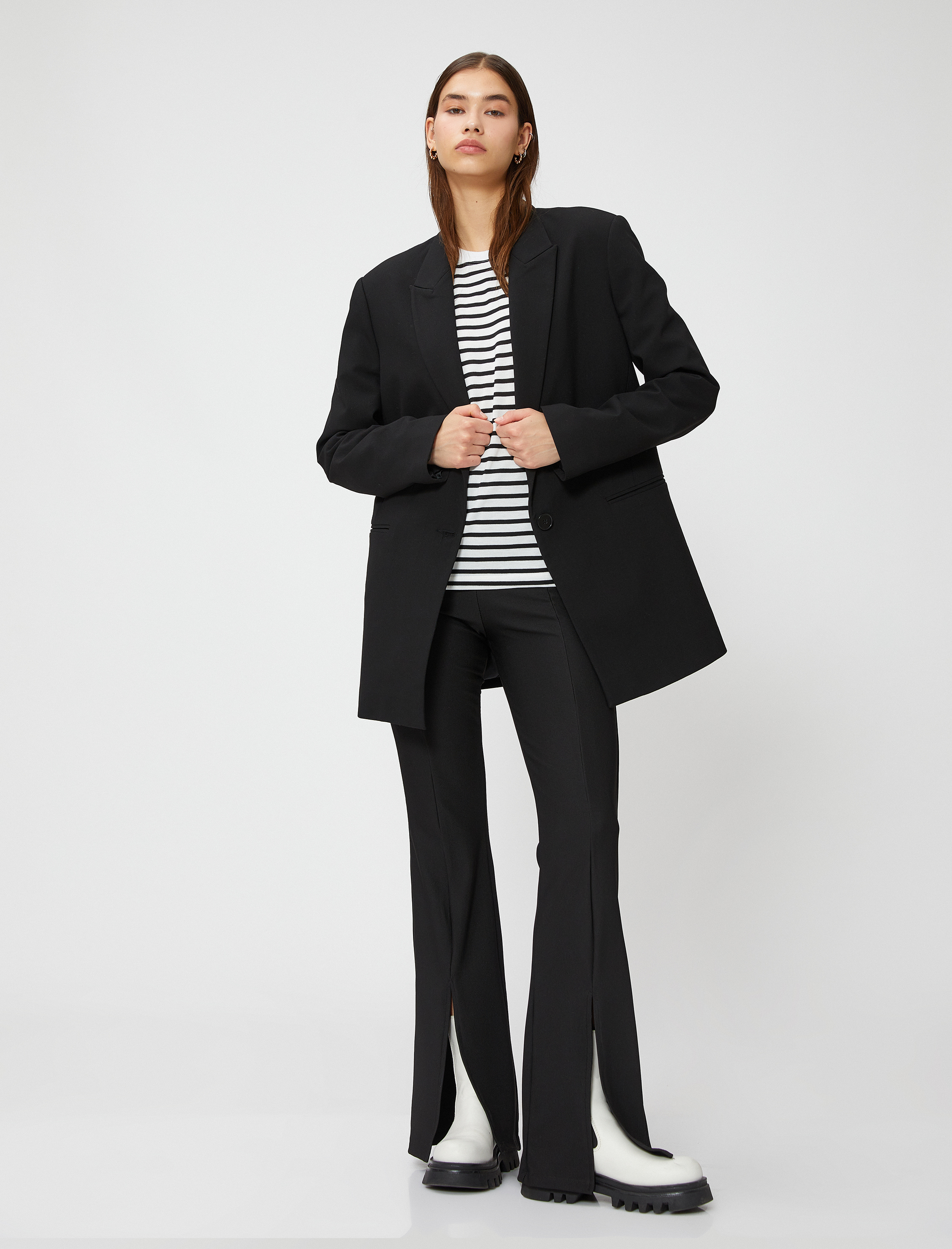   İspanyol Paça Tayt Pantolon Fitilli Yırtmaç Detaylı Normal Bel