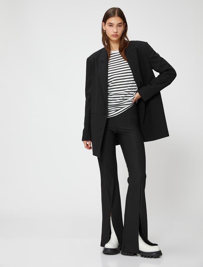  İspanyol Paça Tayt Pantolon Fitilli Yırtmaç Detaylı Normal Bel