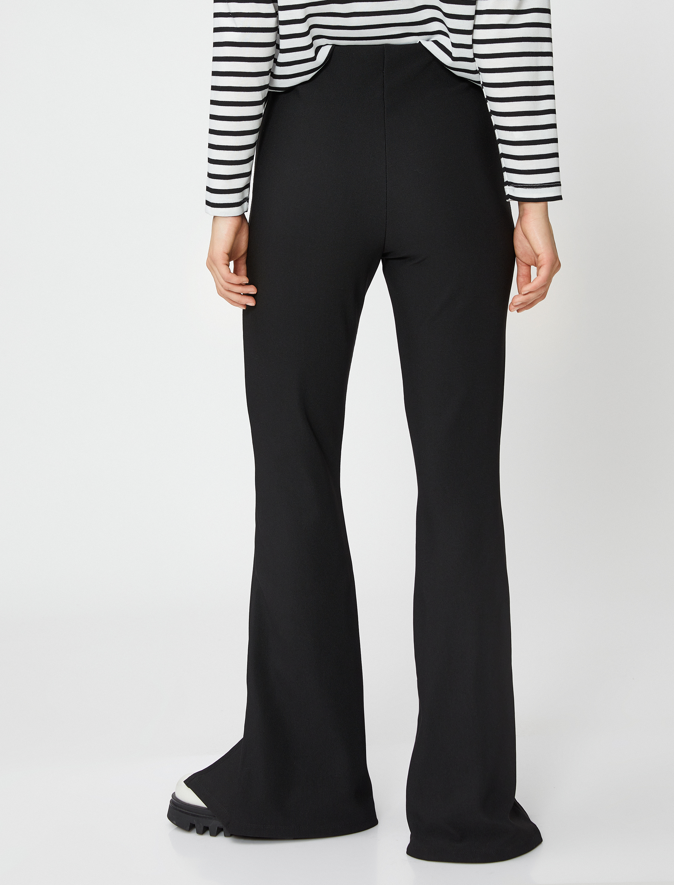   İspanyol Paça Tayt Pantolon Fitilli Yırtmaç Detaylı Normal Bel