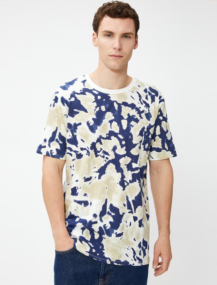  Soyut Baskılı Tişört Bisiklet Yaka Kısa Kollu