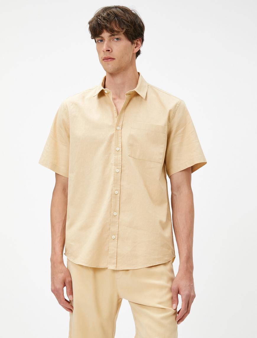   Yazlık Gömlek Kısa Kollu Slim Fit Klasik Yaka Cep Detaylı