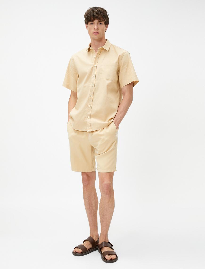   Yazlık Gömlek Kısa Kollu Slim Fit Klasik Yaka Cep Detaylı