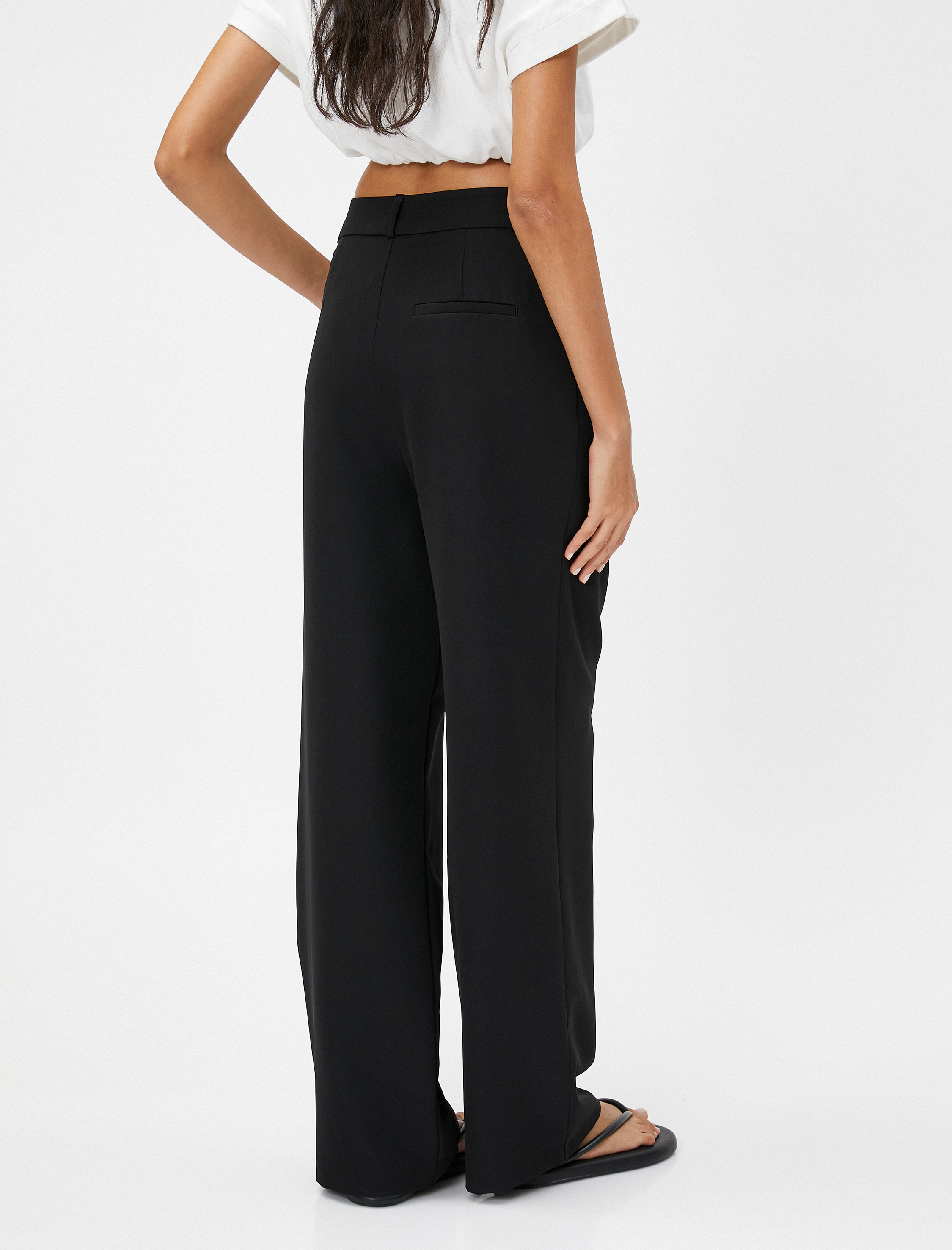   Palazzo Pantolon Düğme Detaylı Yüksek Bel