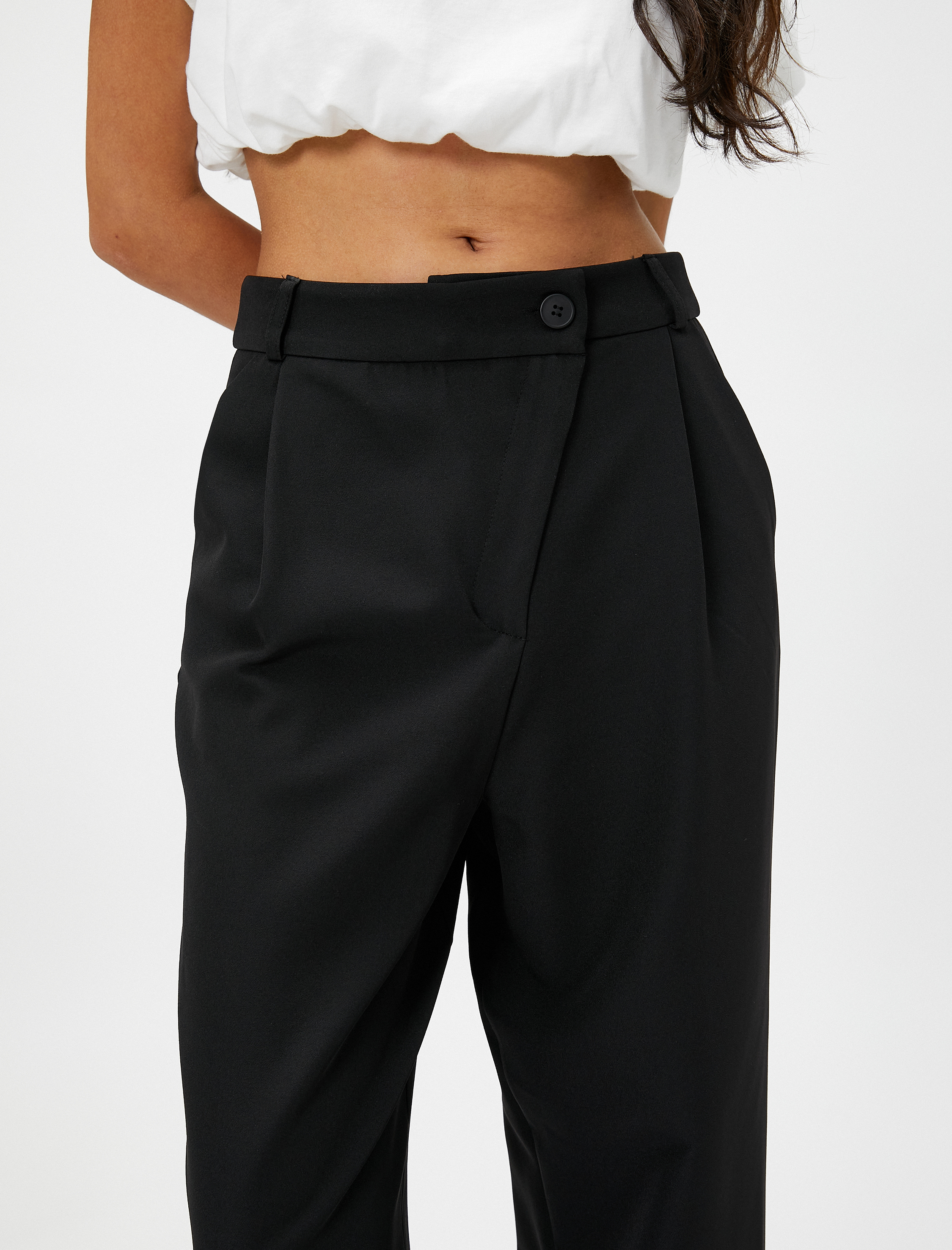   Palazzo Pantolon Düğme Detaylı Yüksek Bel