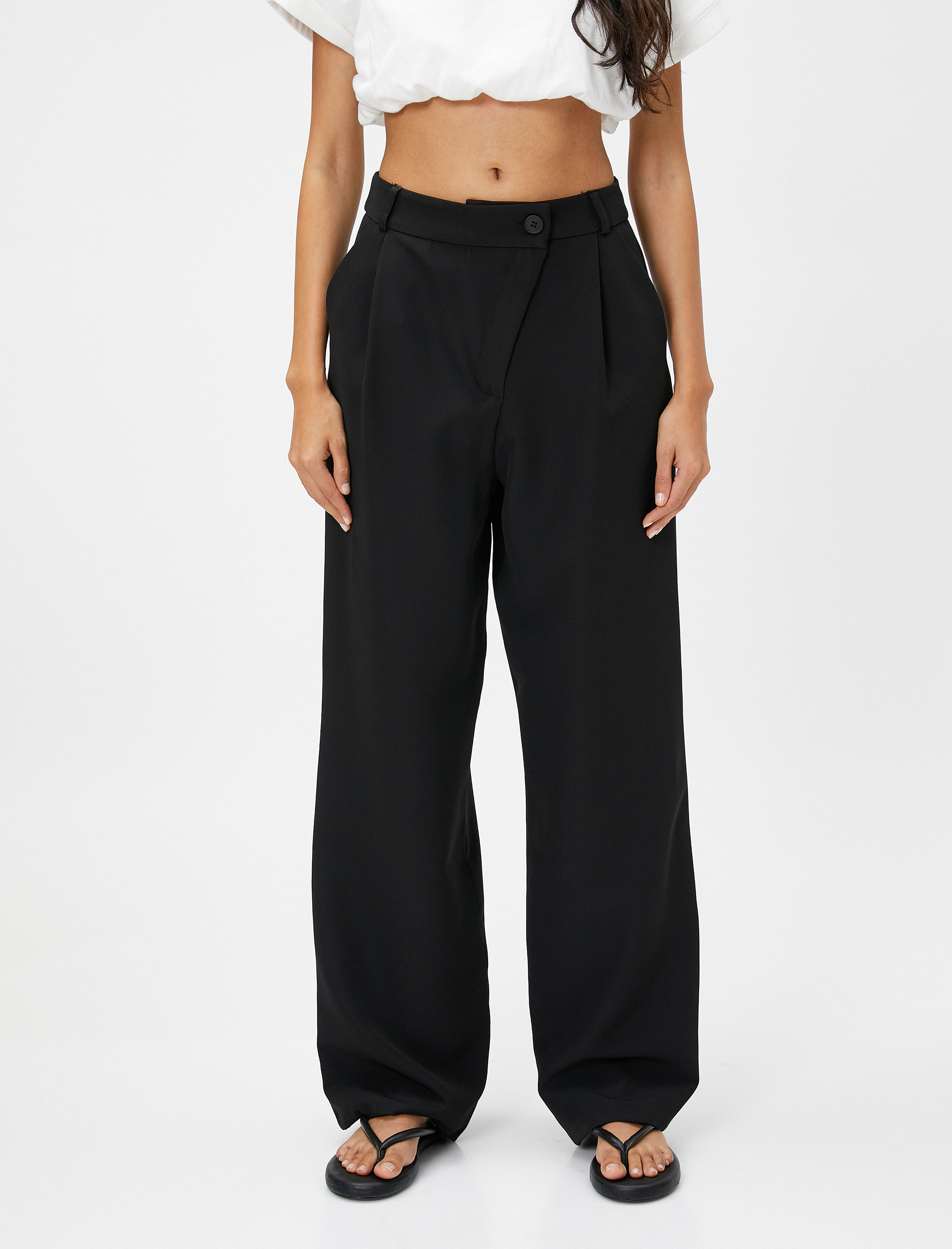   Palazzo Pantolon Düğme Detaylı Yüksek Bel