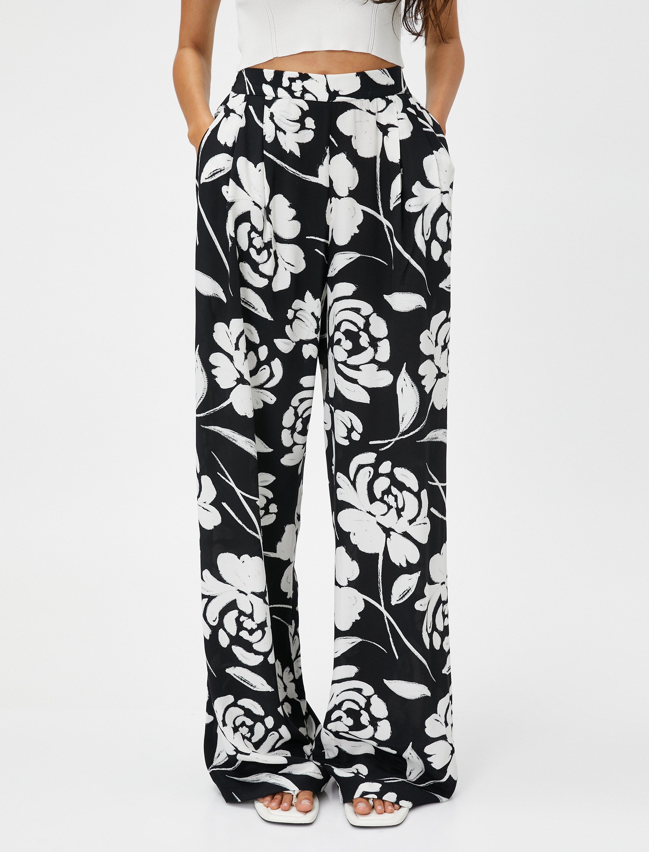   Palazzo Pantolon Çiçekli İpeksi Dokulu
