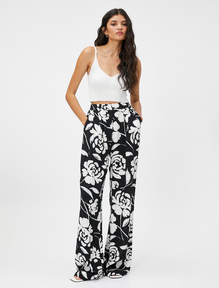  Palazzo Pantolon Çiçekli İpeksi Dokulu