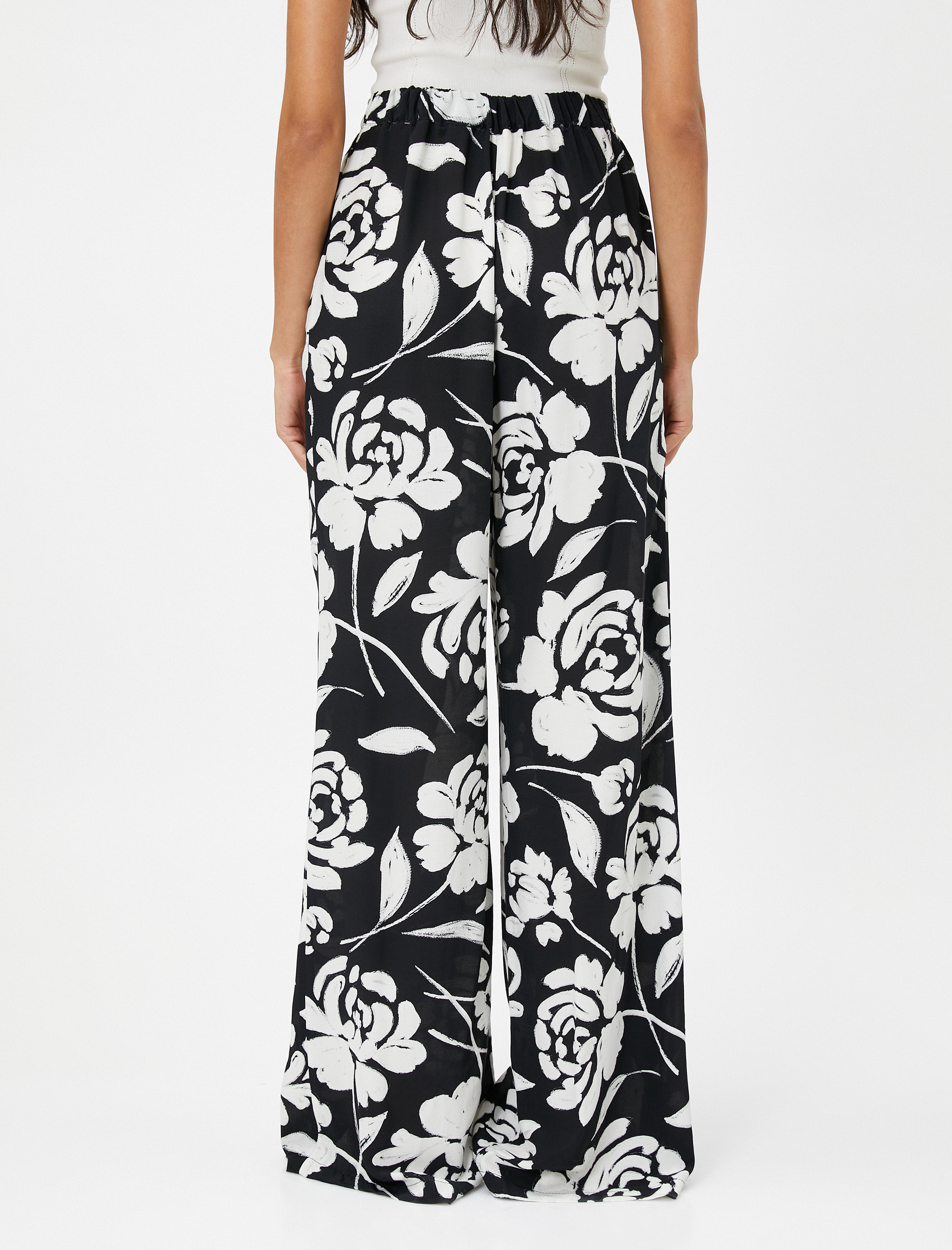   Palazzo Pantolon Çiçekli İpeksi Dokulu