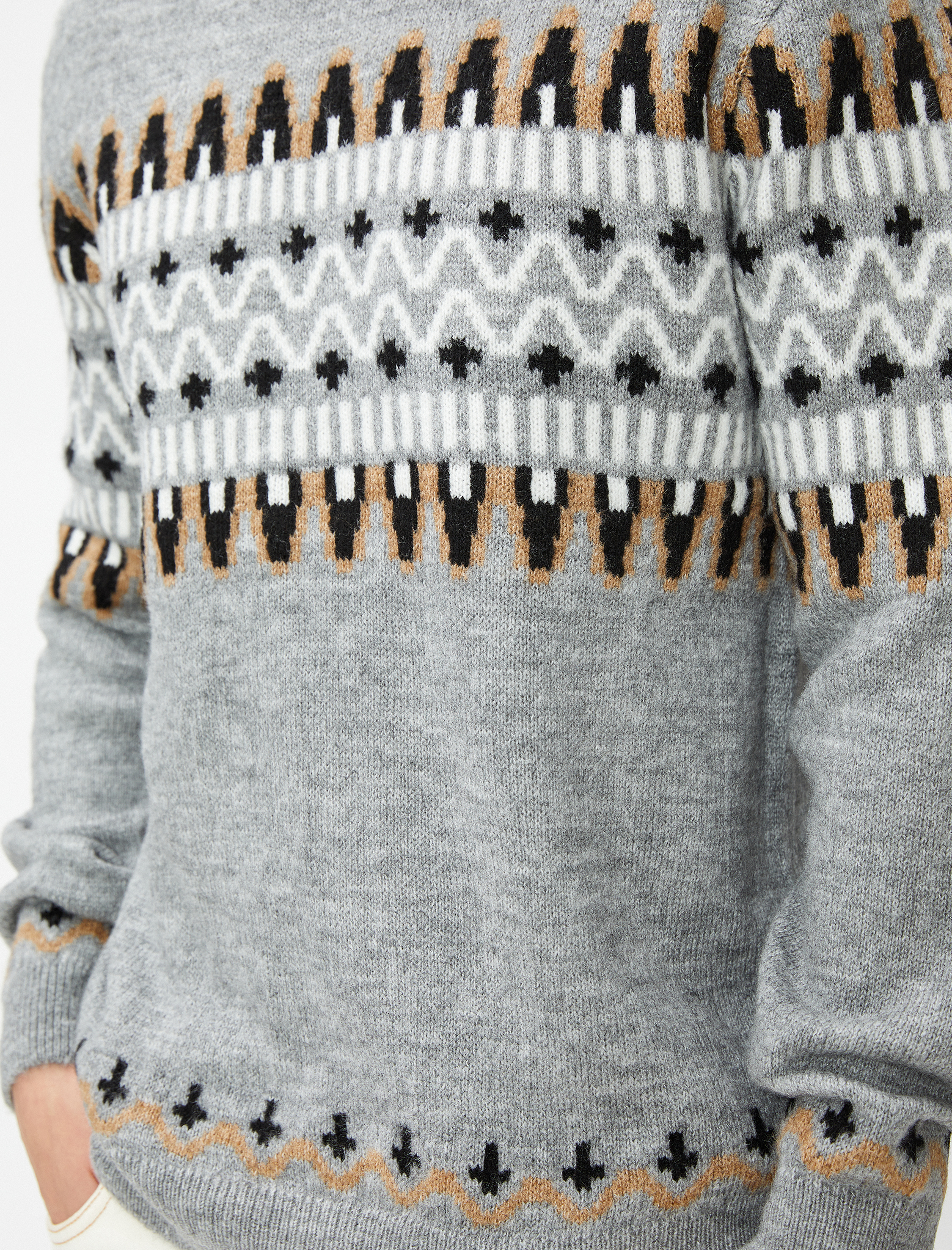   Etnik Desenli Triko Kazak Bisiklet Yaka Uzun Kollu