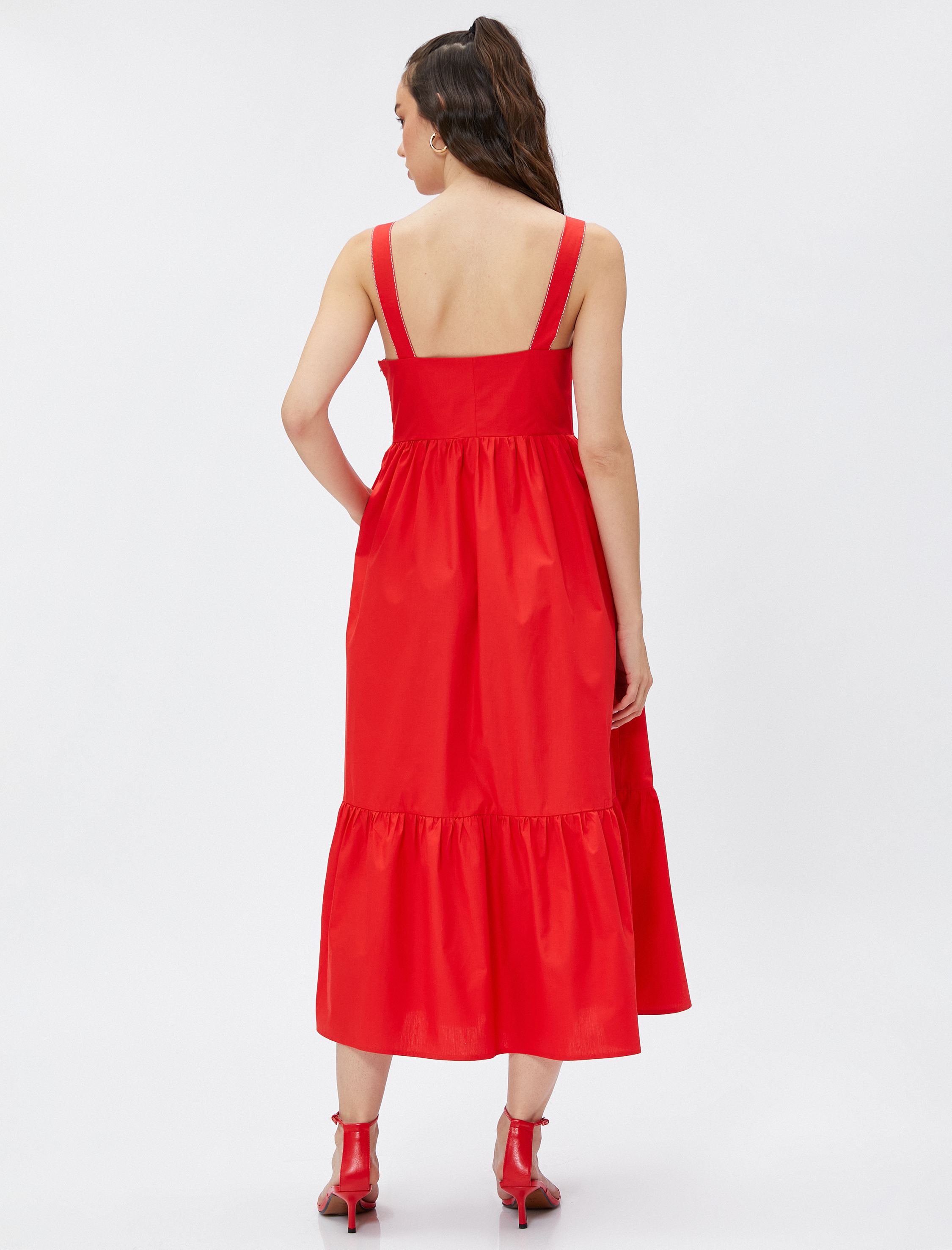   Midi Boy Elbise Düğmeli Askılı Pamuklu