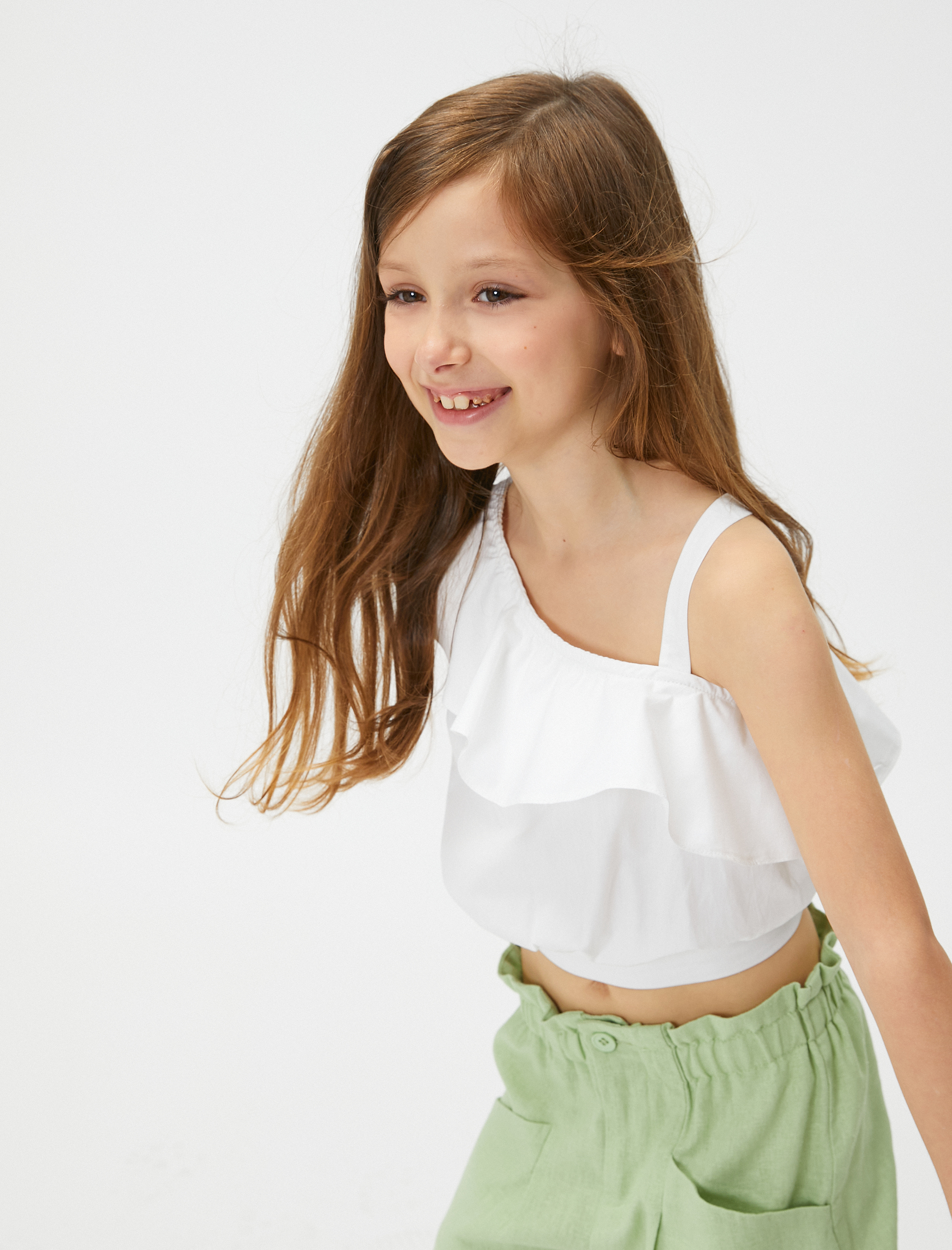  Kız Çocuk Bluz Tek Omuz Fırfırlı Beli Lastikli