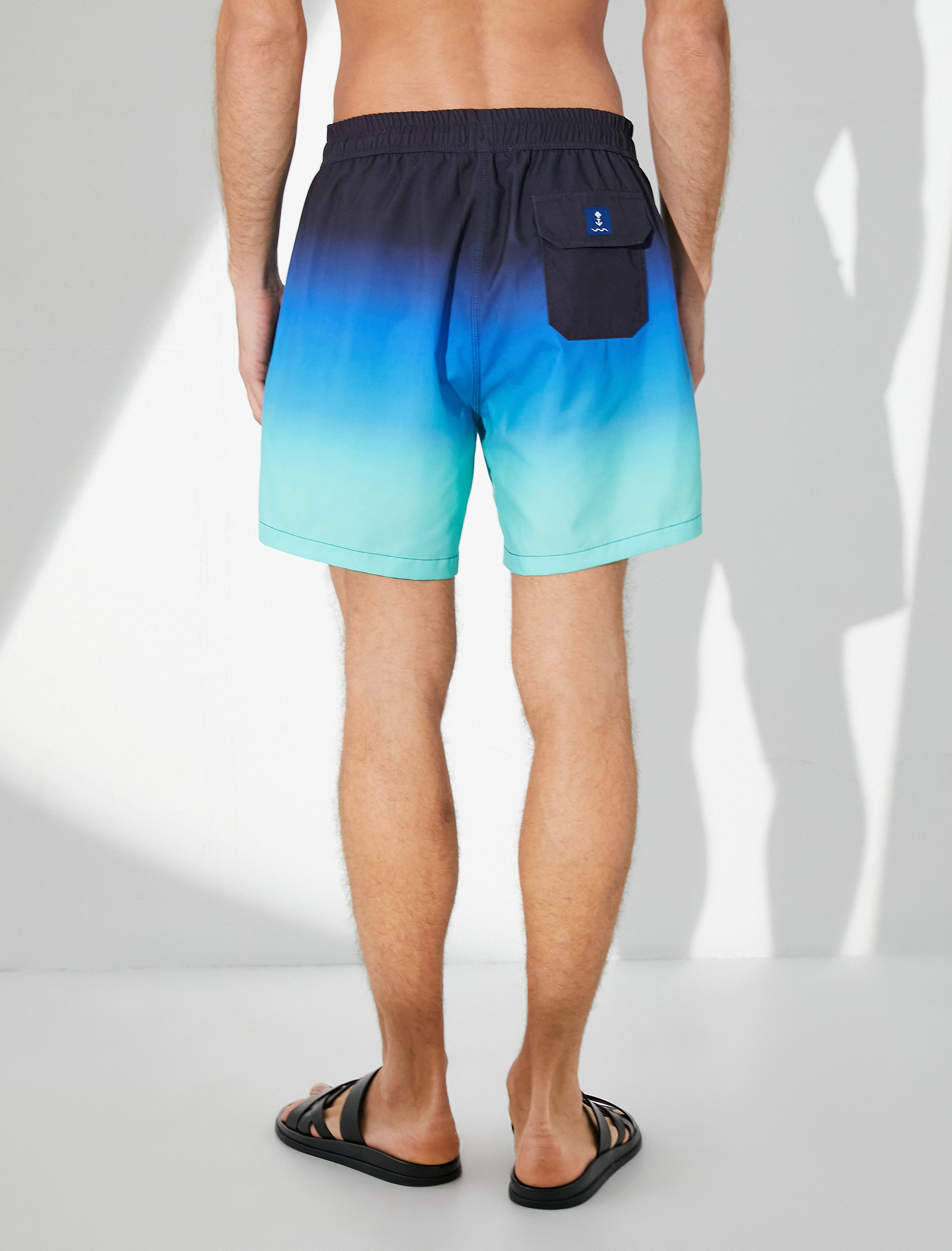   Deniz Şortu Beli Bağcıklı Renk Bloklu Cepli