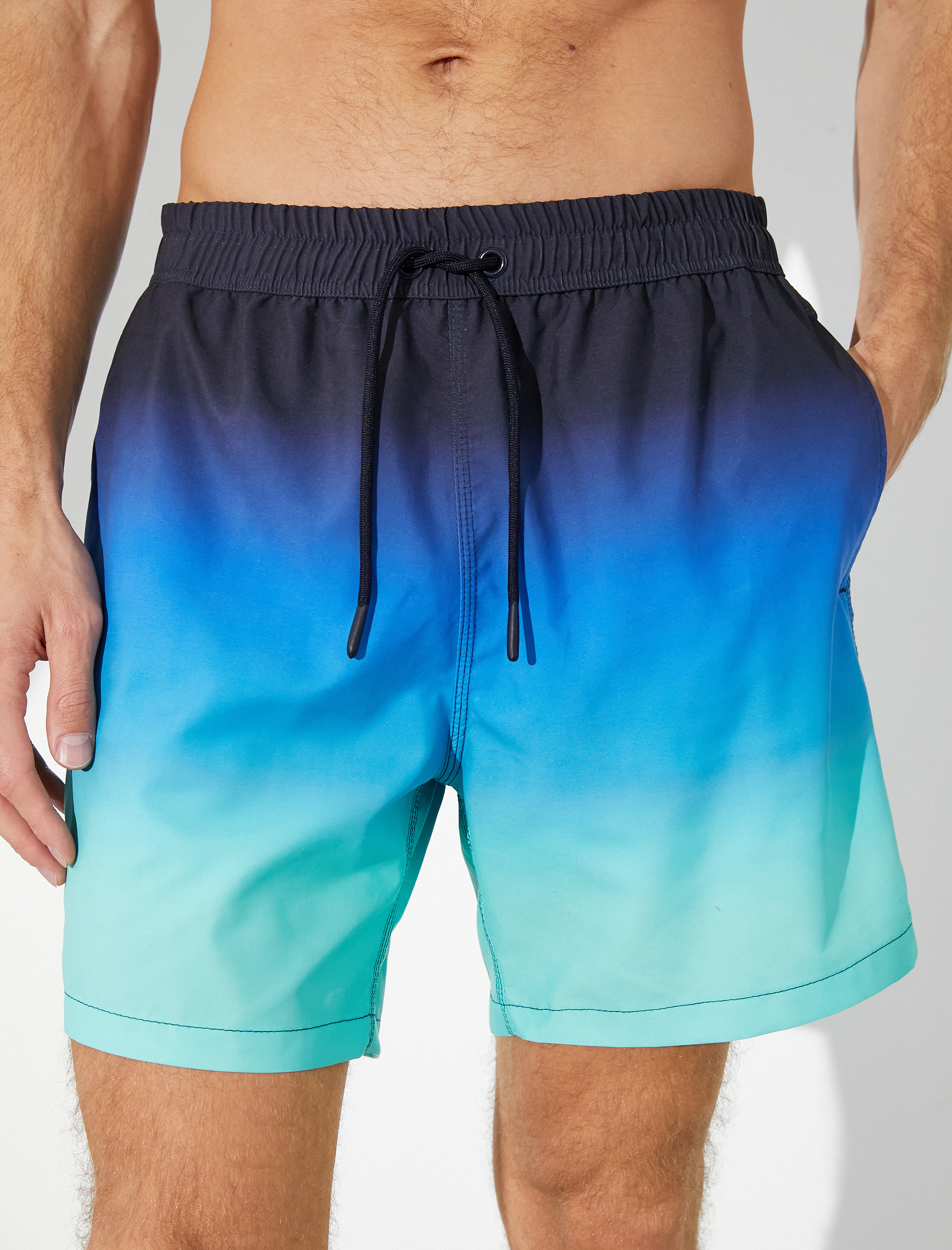   Deniz Şortu Beli Bağcıklı Renk Bloklu Cepli