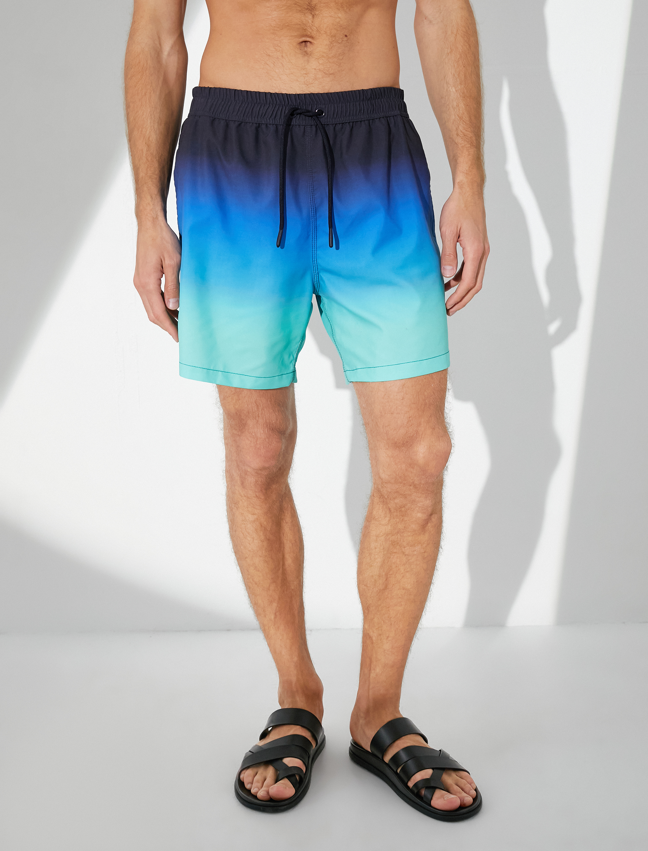   Deniz Şortu Beli Bağcıklı Renk Bloklu Cepli