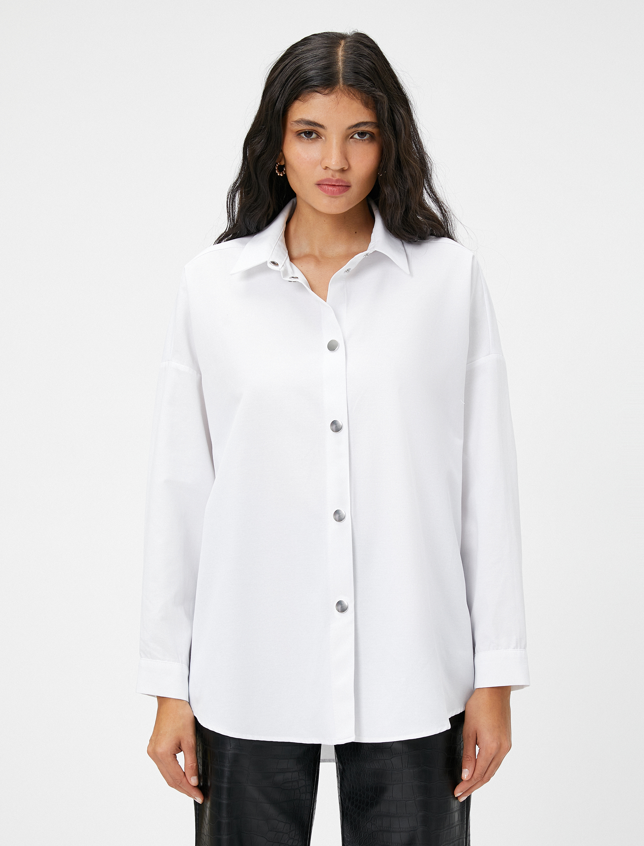   Oversize Gömlek Çıtçıtlı Uzun Kollu