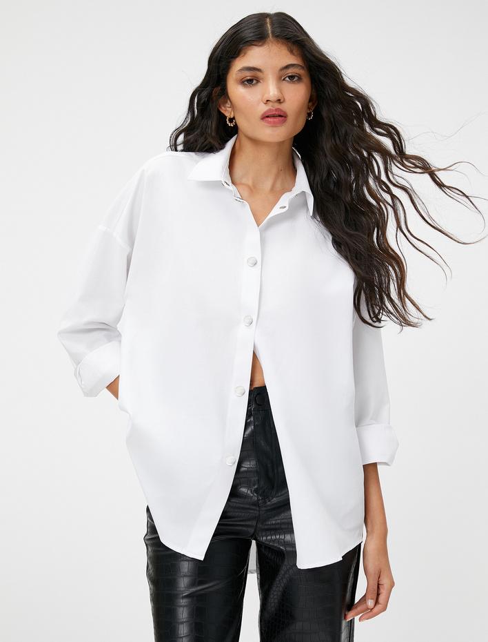  Oversize Gömlek Çıtçıtlı Uzun Kollu