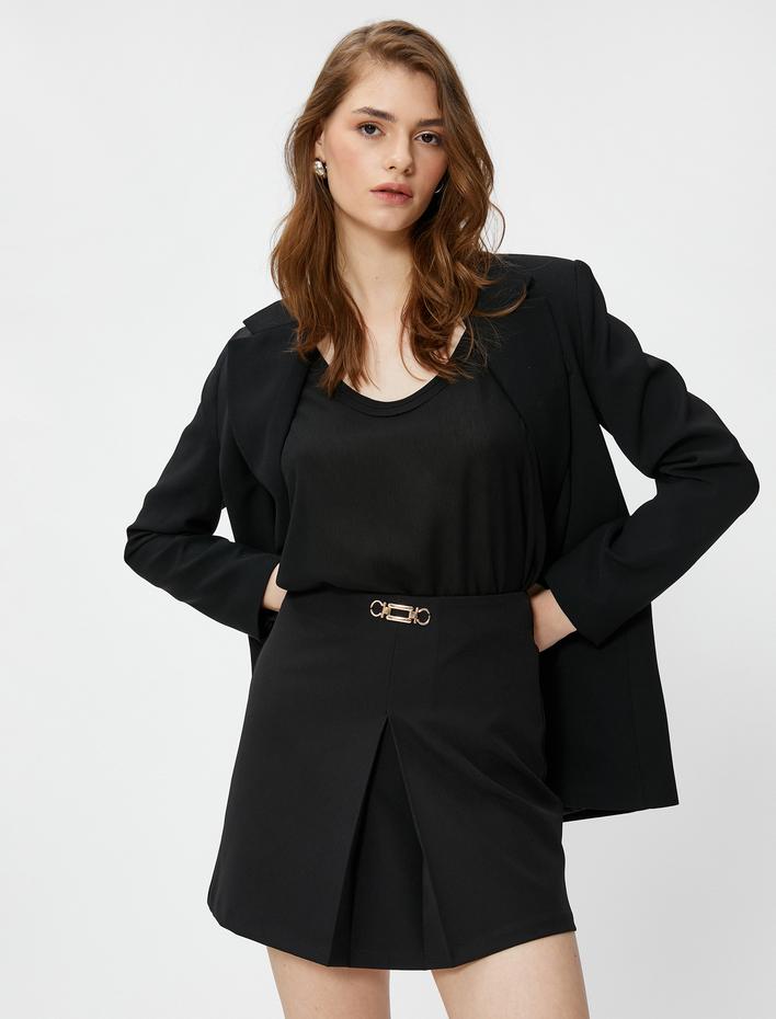  Mini Etek Pile Detaylı Metal Aksesuarlı