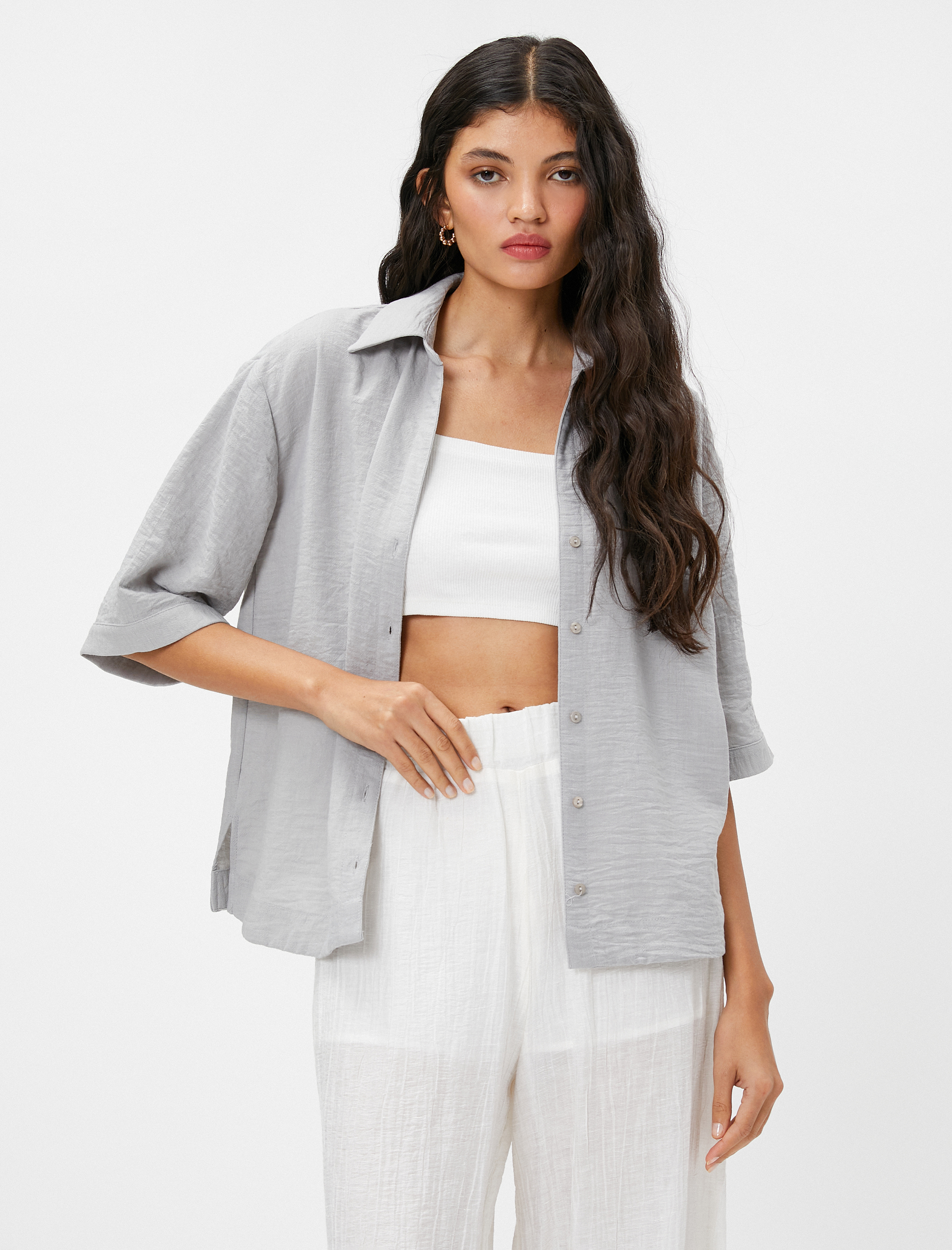   Oversize Gömlek Kısa Kollu