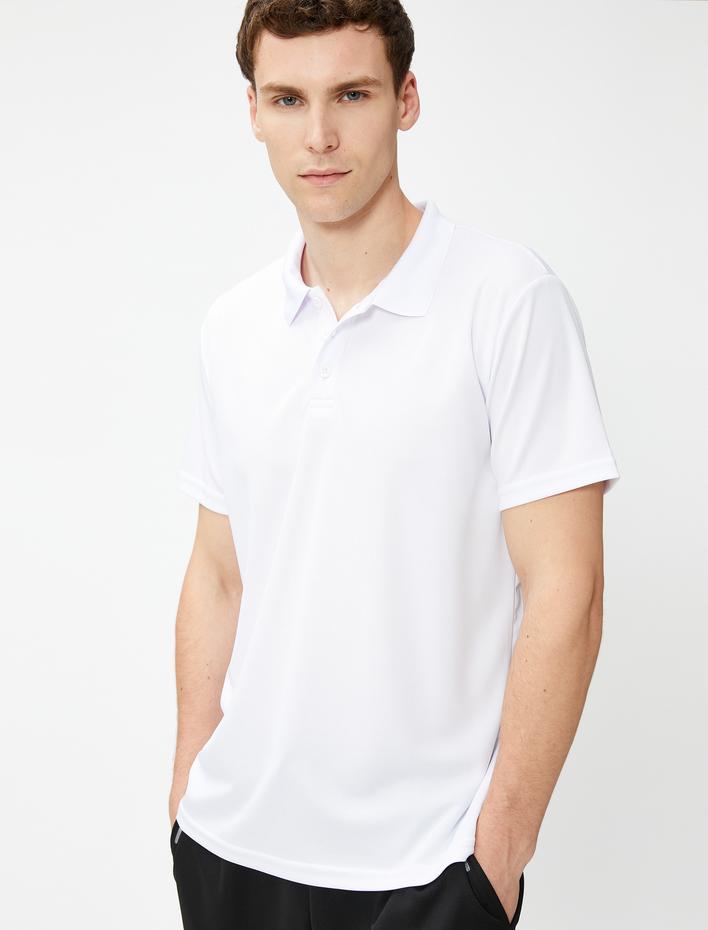  Basic Spor Tişört Polo Yaka Düğmeli Kısa Kollu