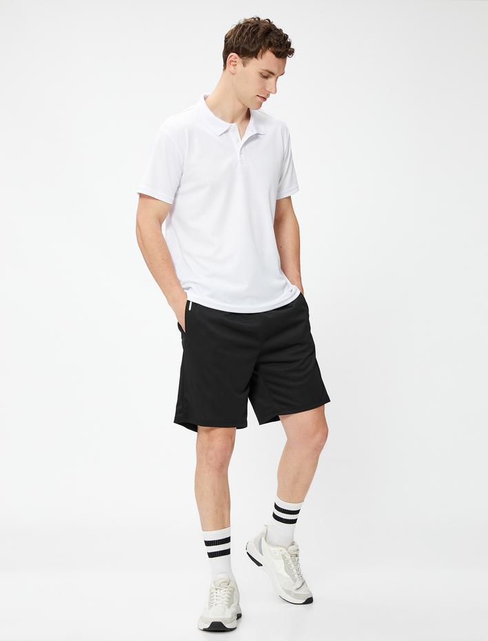  Basic Spor Tişört Polo Yaka Düğmeli Kısa Kollu