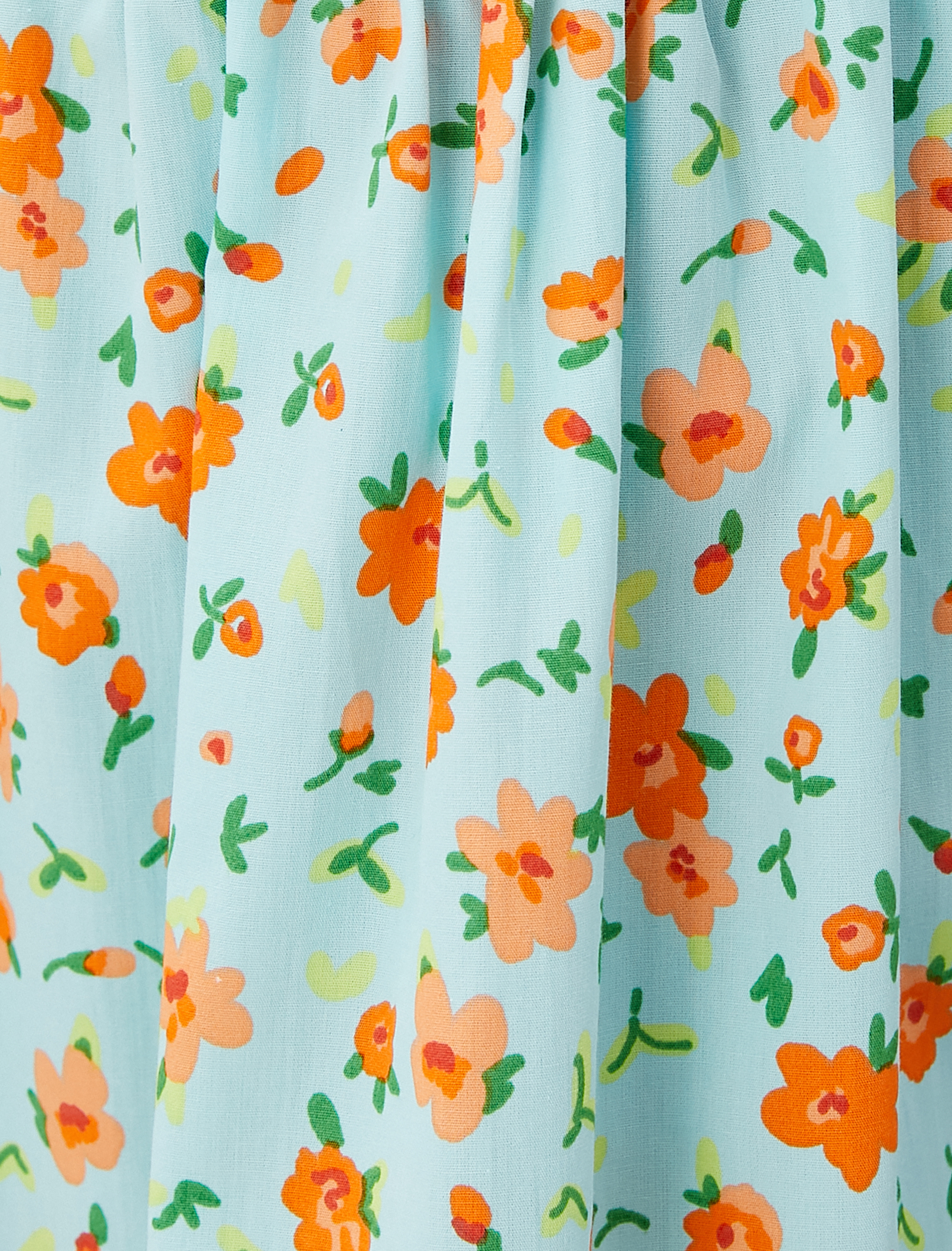   Çiçekli Elbise Midi Askılı Kolları Fırfırlı Volanlı Pamuklu