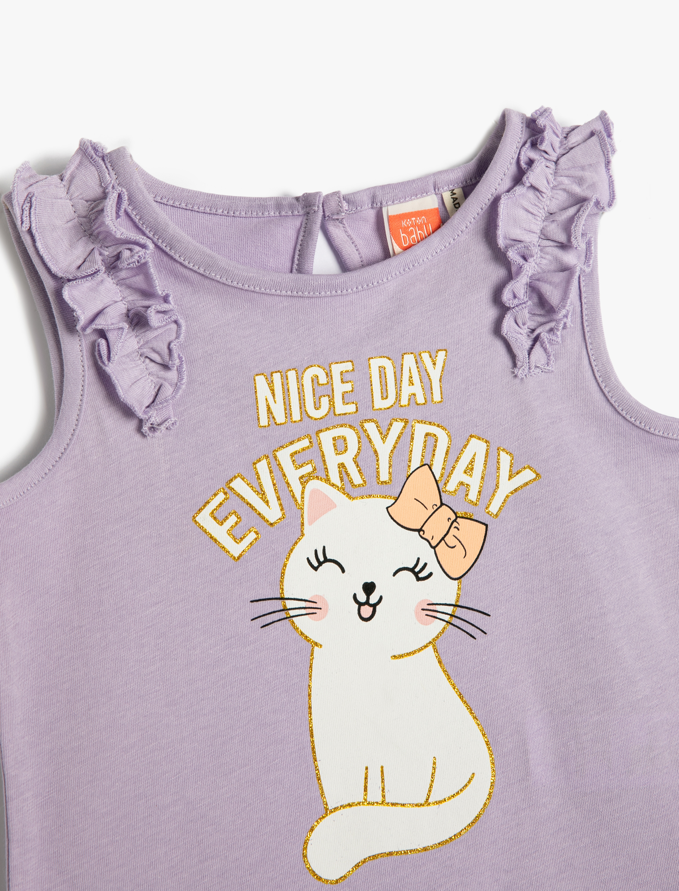  Kız Bebek Atlet Fırfırlı Pamuklu Bisiklet Yaka Kedi Baskılı