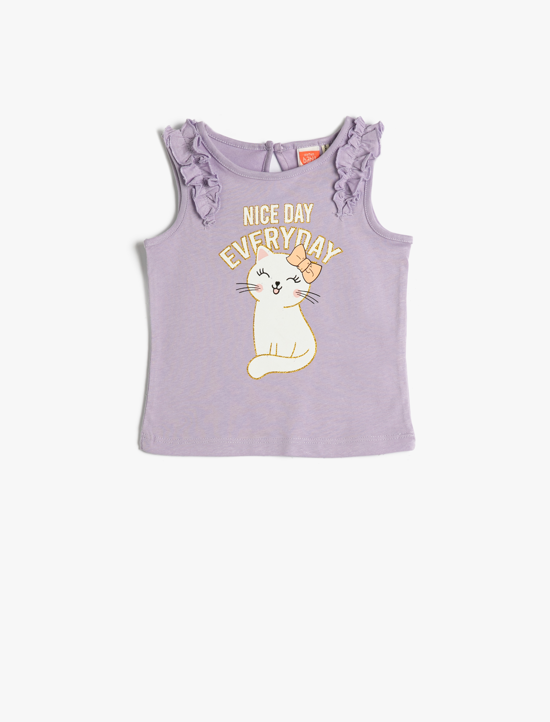  Kız Bebek Atlet Fırfırlı Pamuklu Bisiklet Yaka Kedi Baskılı