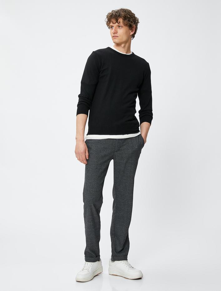  Kareli Pantolon Cep Detaylı Düğmeli Viskon Karışımlı