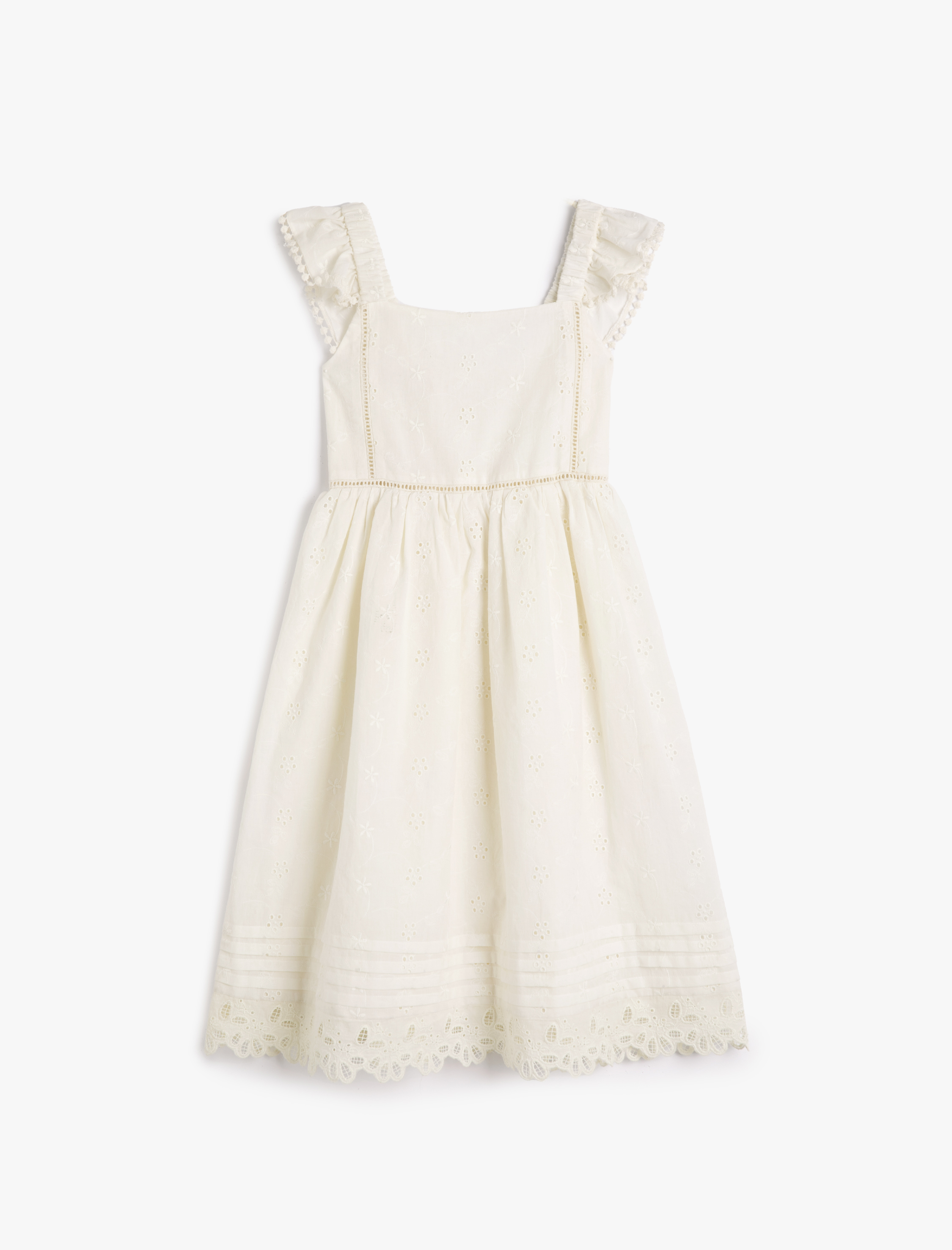  Kız Çocuk Elbise Fırfırlı Askılı Çiçek İşlemeli Astarlı