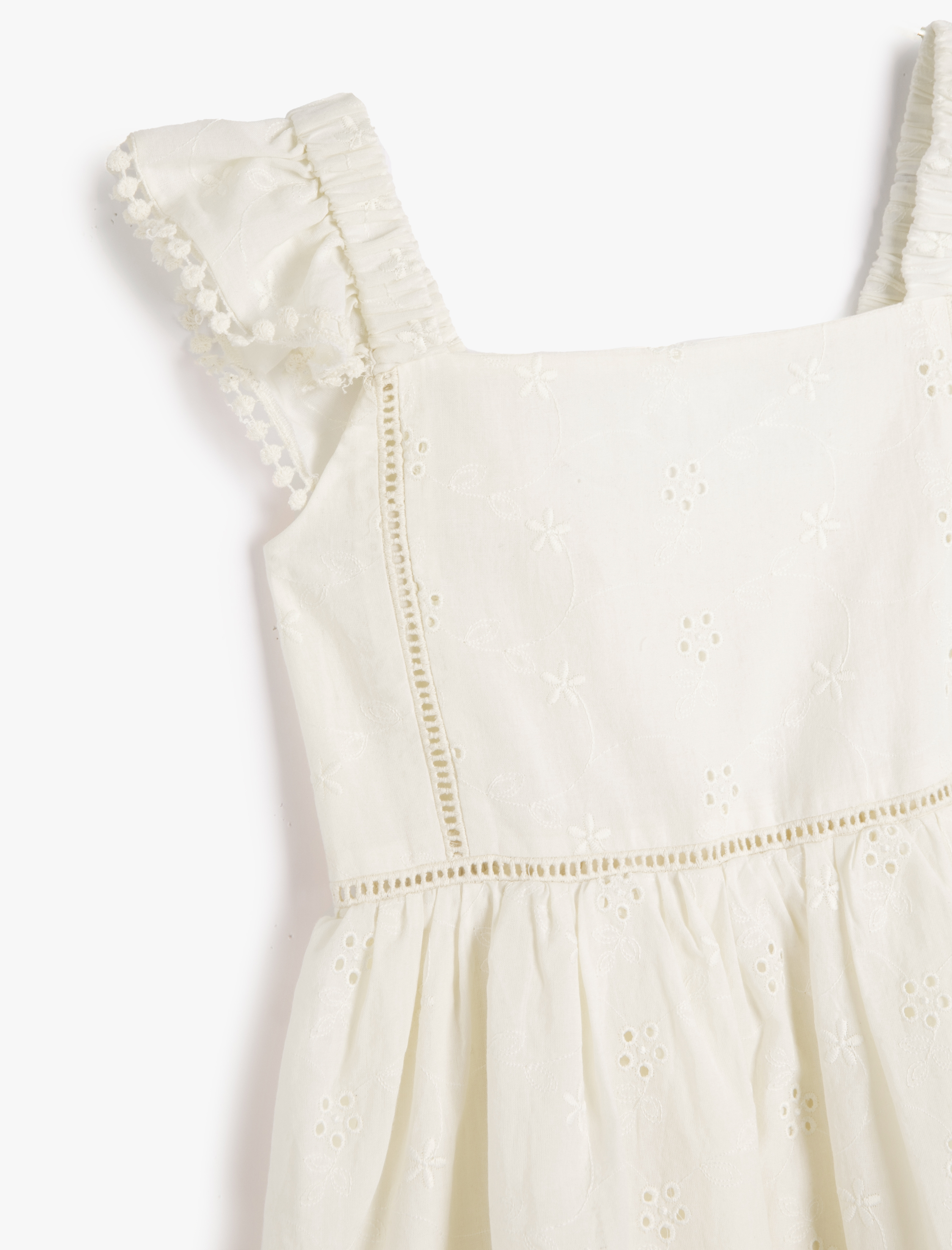  Kız Çocuk Elbise Fırfırlı Askılı Çiçek İşlemeli Astarlı