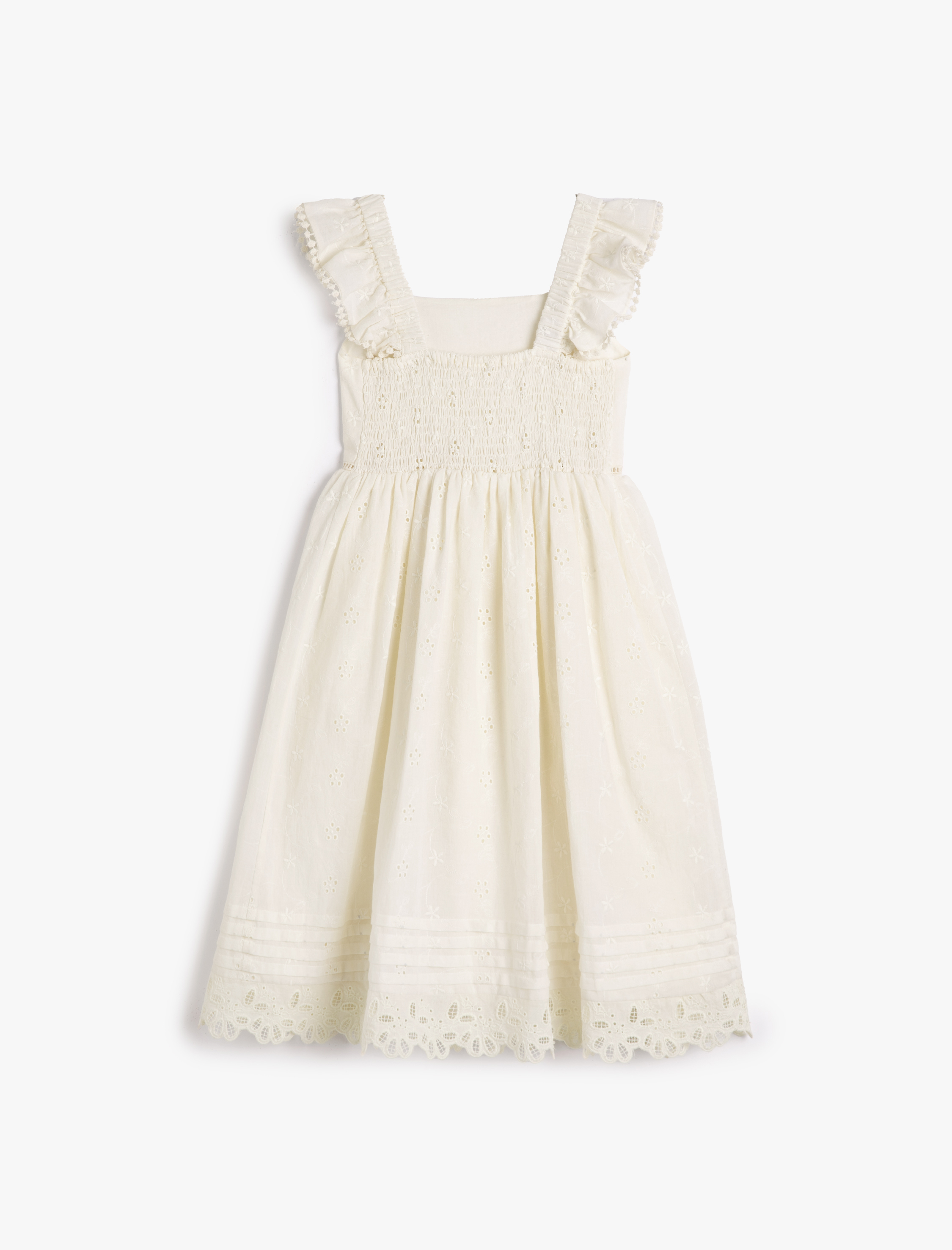  Kız Çocuk Elbise Fırfırlı Askılı Çiçek İşlemeli Astarlı