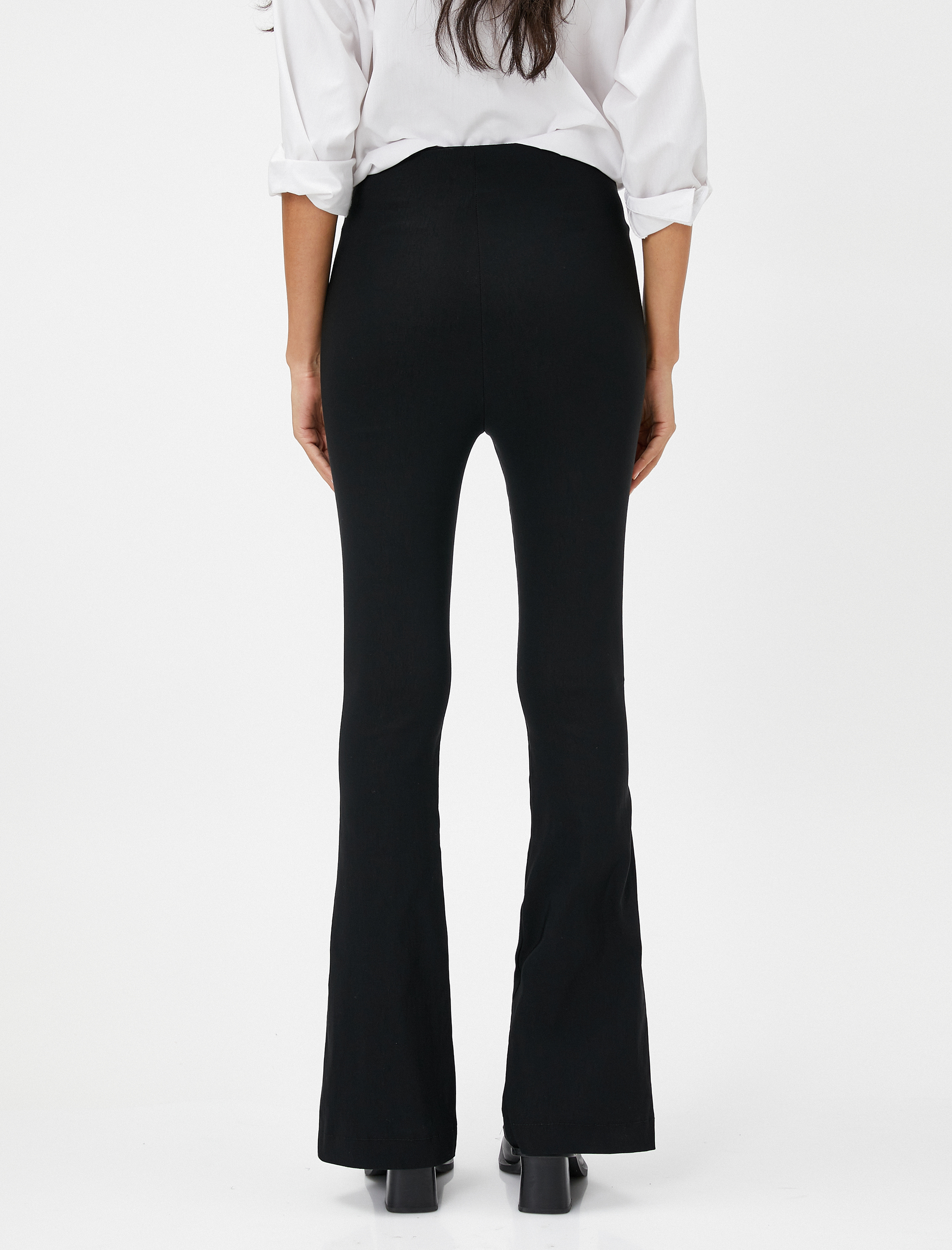   İspanyol Paça Tayt Pantolon Yırtmaçlı Yüksek Bel