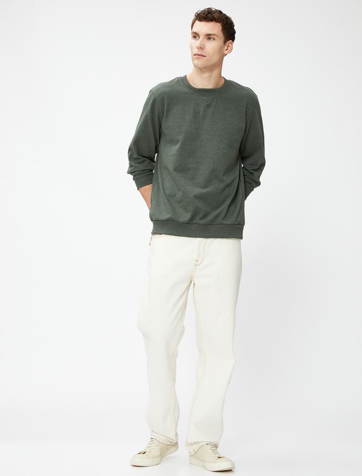  Basic Sweat Bisiklet Yaka Dikiş Detaylı Uzun Kollu