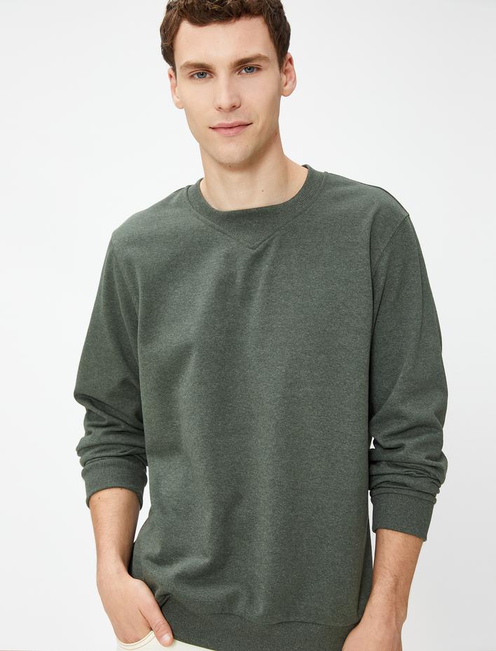  Basic Sweat Bisiklet Yaka Dikiş Detaylı Uzun Kollu