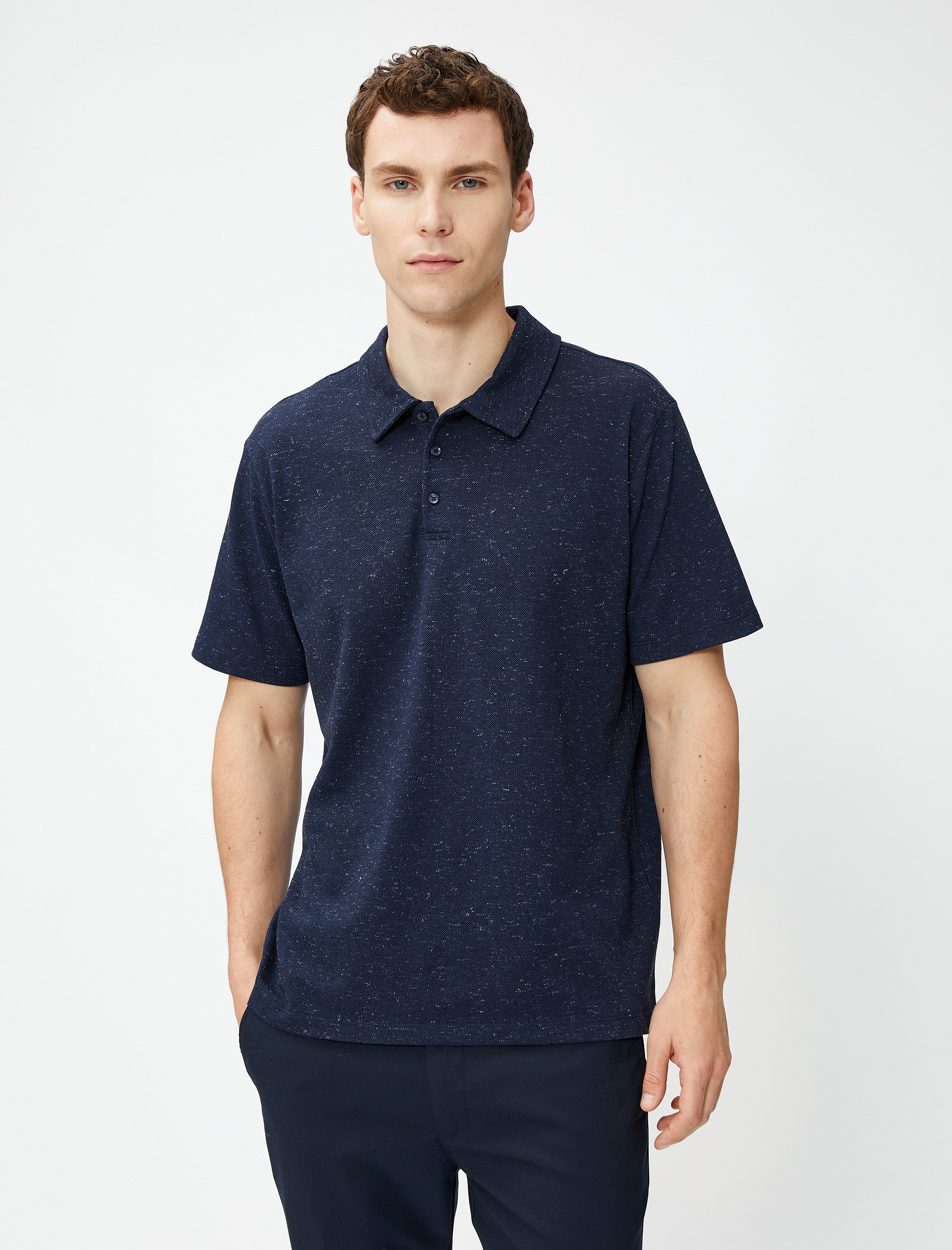   Kırçıllı Polo Yaka Tişört Düğmeli Kısa Kollu