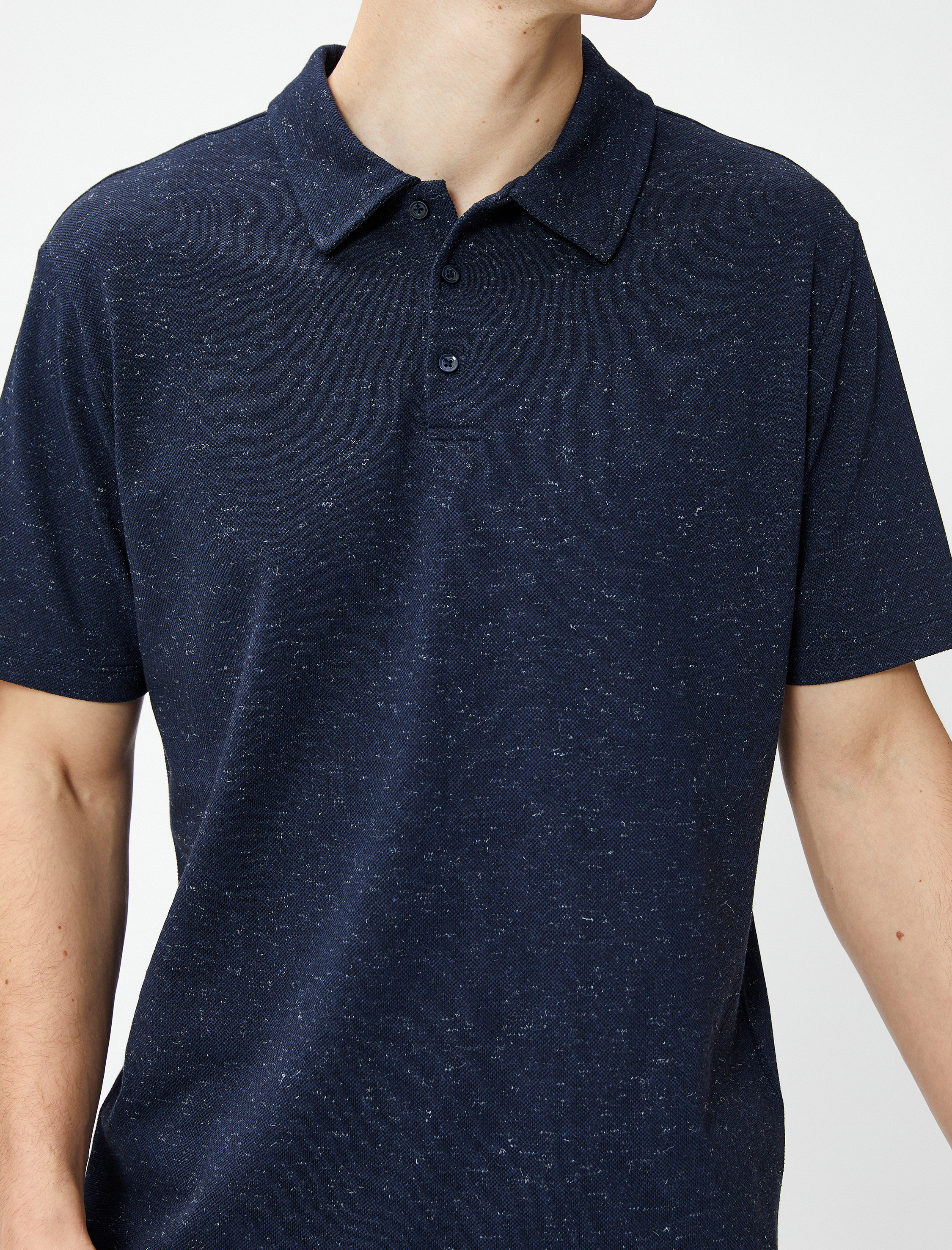   Kırçıllı Polo Yaka Tişört Düğmeli Kısa Kollu