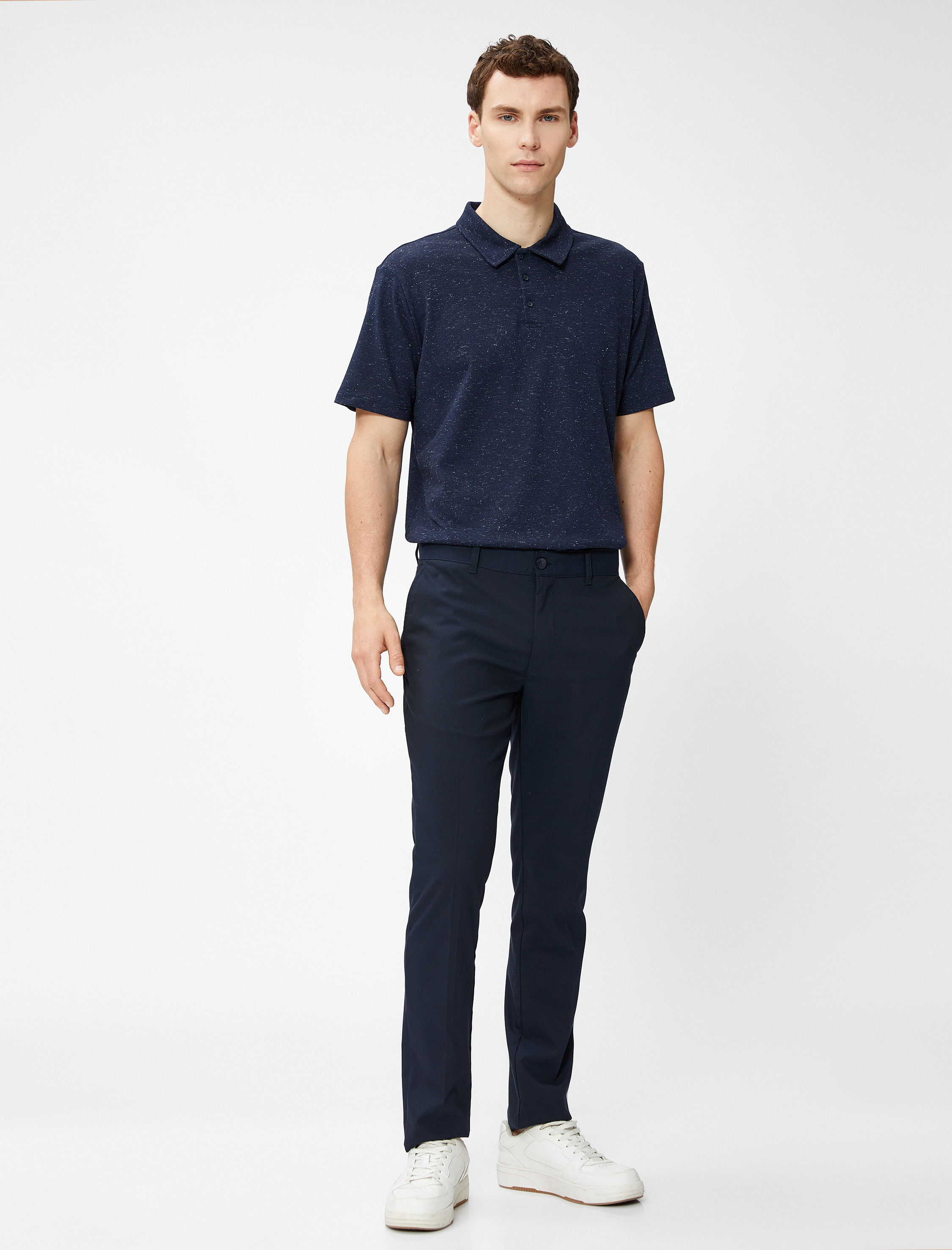   Kırçıllı Polo Yaka Tişört Düğmeli Kısa Kollu