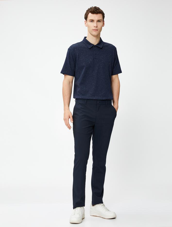  Kırçıllı Polo Yaka Tişört Düğmeli Kısa Kollu