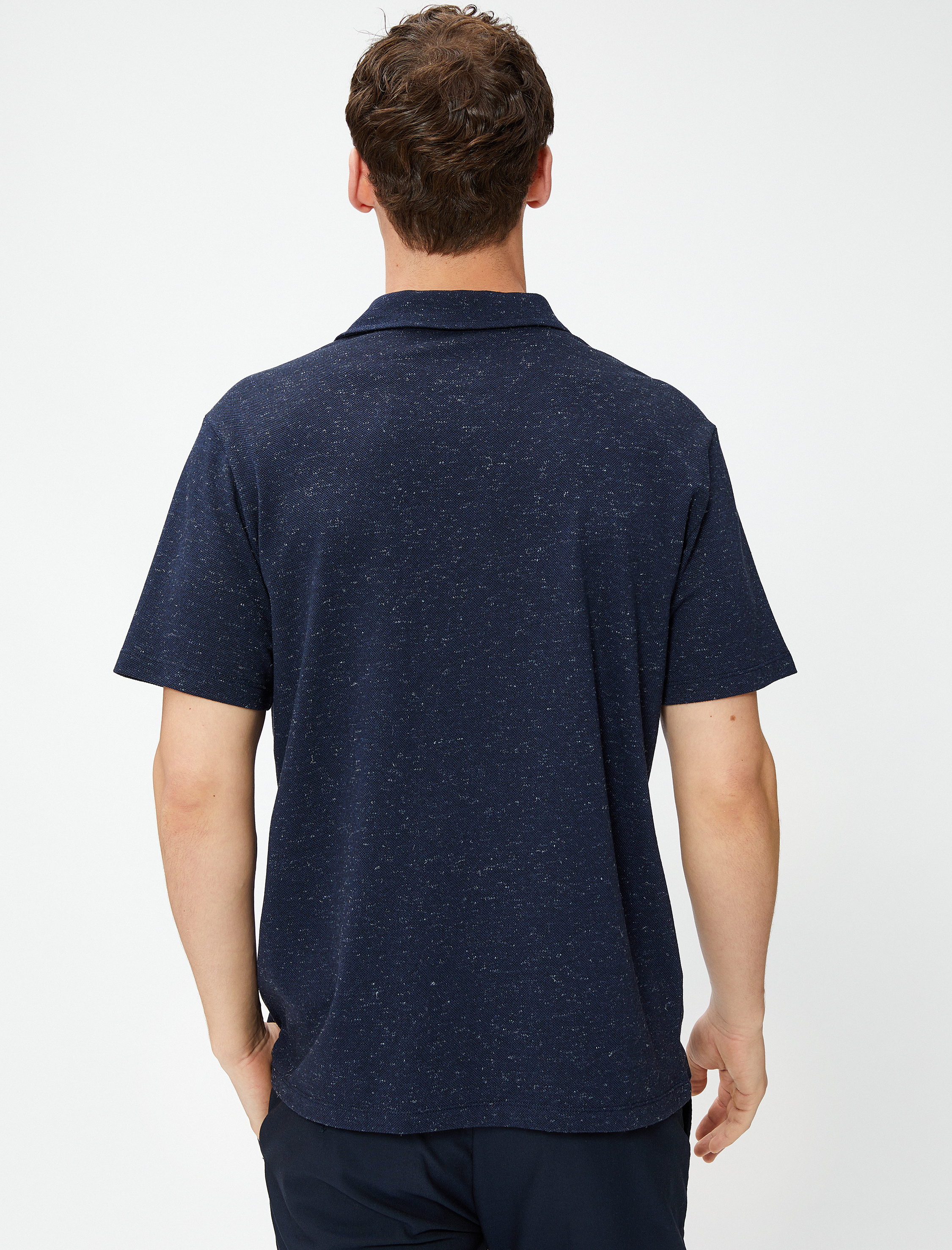   Kırçıllı Polo Yaka Tişört Düğmeli Kısa Kollu