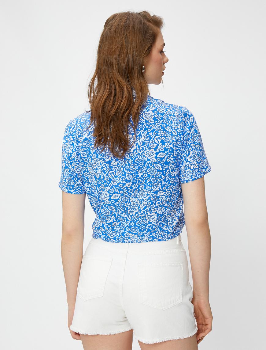   Crop Bluz Önden Bağlamalı Gömlek Yaka Ecovero® Viscose
