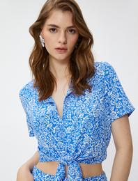 Crop Bluz Önden Bağlamalı Gömlek Yaka Ecovero® Viscose