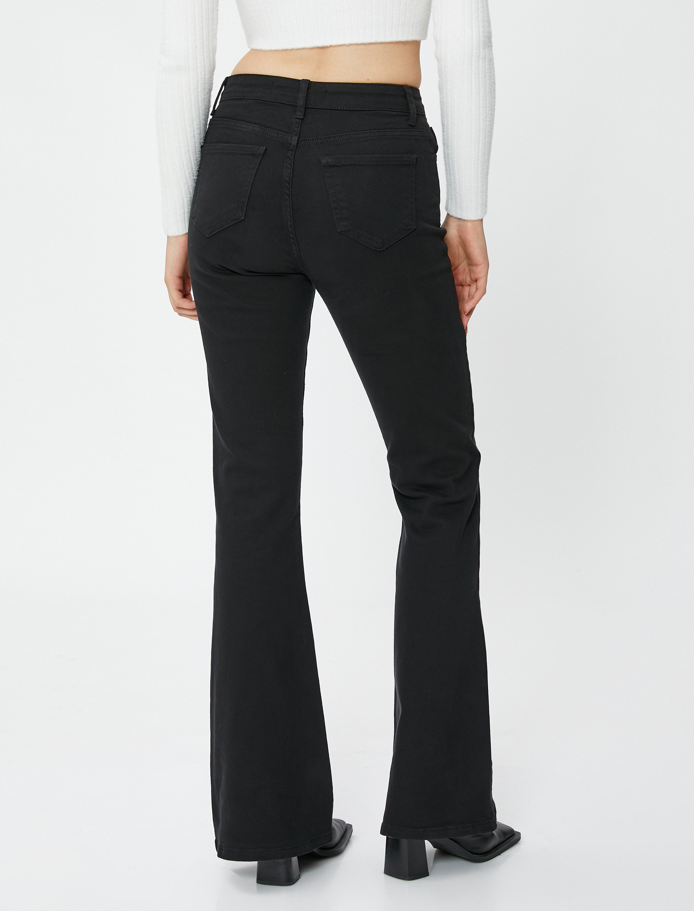   İspanyol Paça Pantolon Gabardin Kumaş Dar Kesim Cep Detaylı Pamuklu