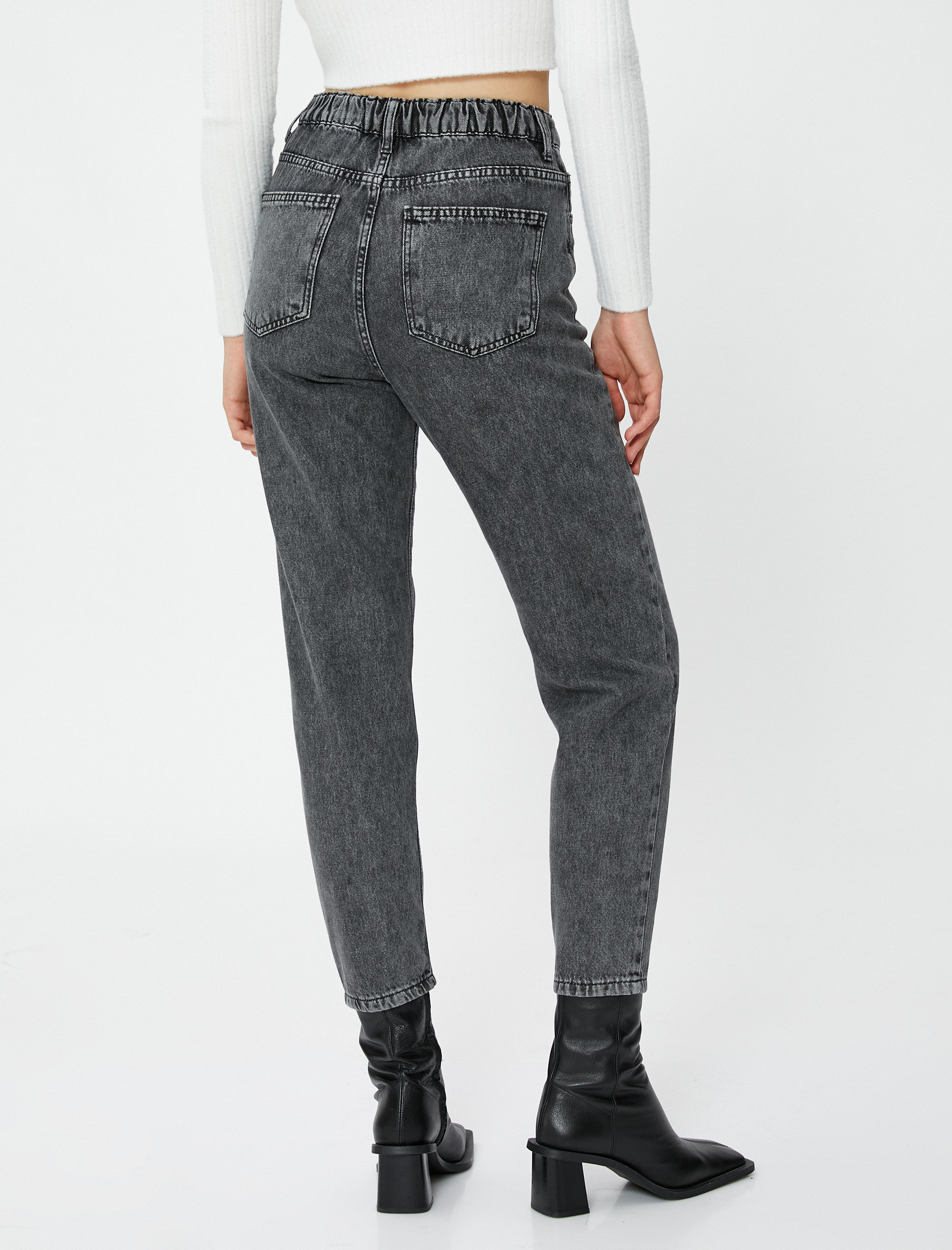   Yüksek Bel Kot Pantolon Hafif Dar Paça - Mom Jeans