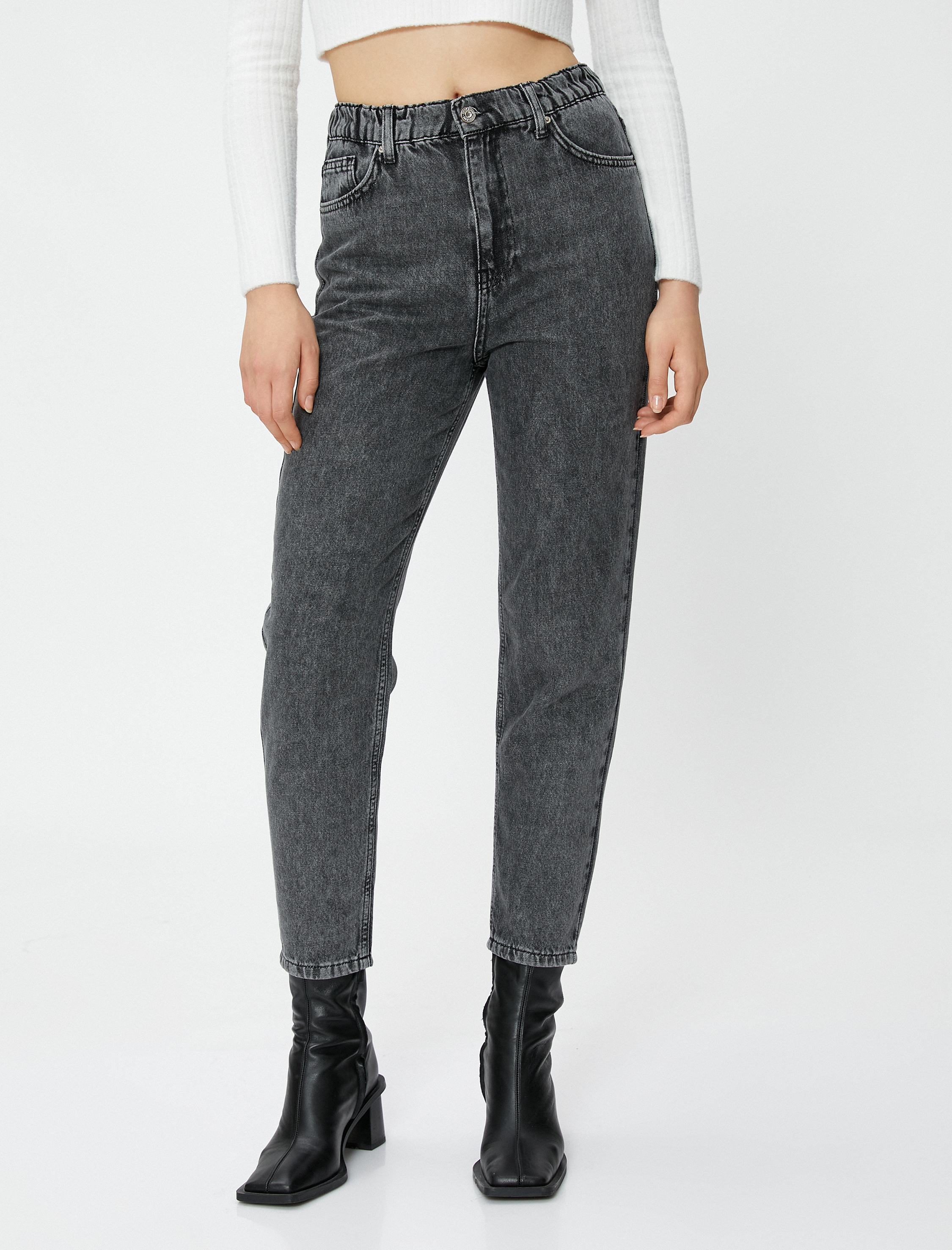   Yüksek Bel Kot Pantolon Hafif Dar Paça - Mom Jeans