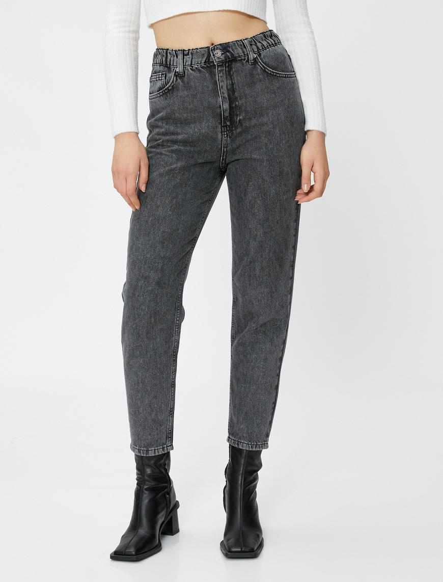   Yüksek Bel Kot Pantolon Hafif Dar Paça - Mom Jeans