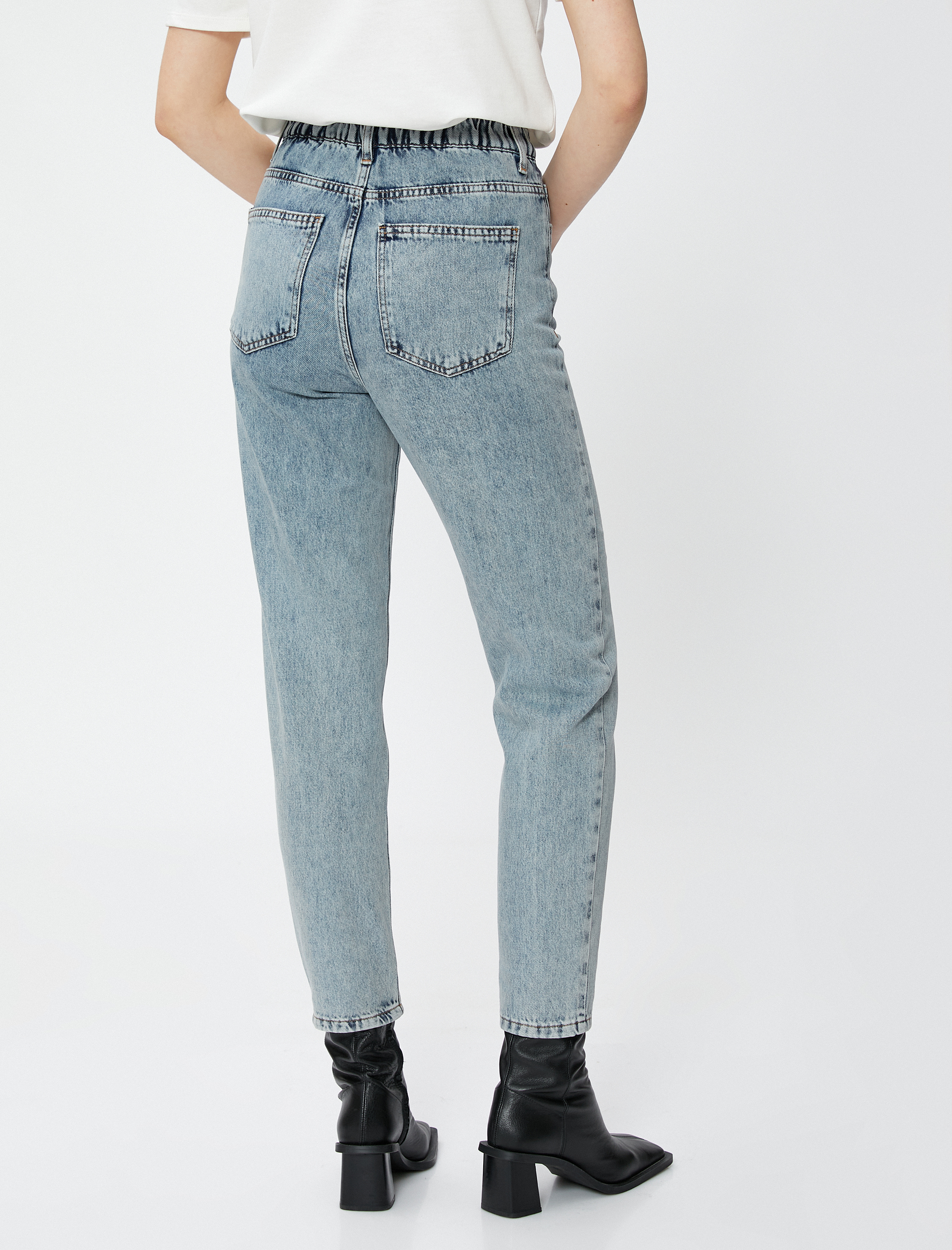   Yüksek Bel Kot Pantolon Hafif Dar Paça - Mom Jeans