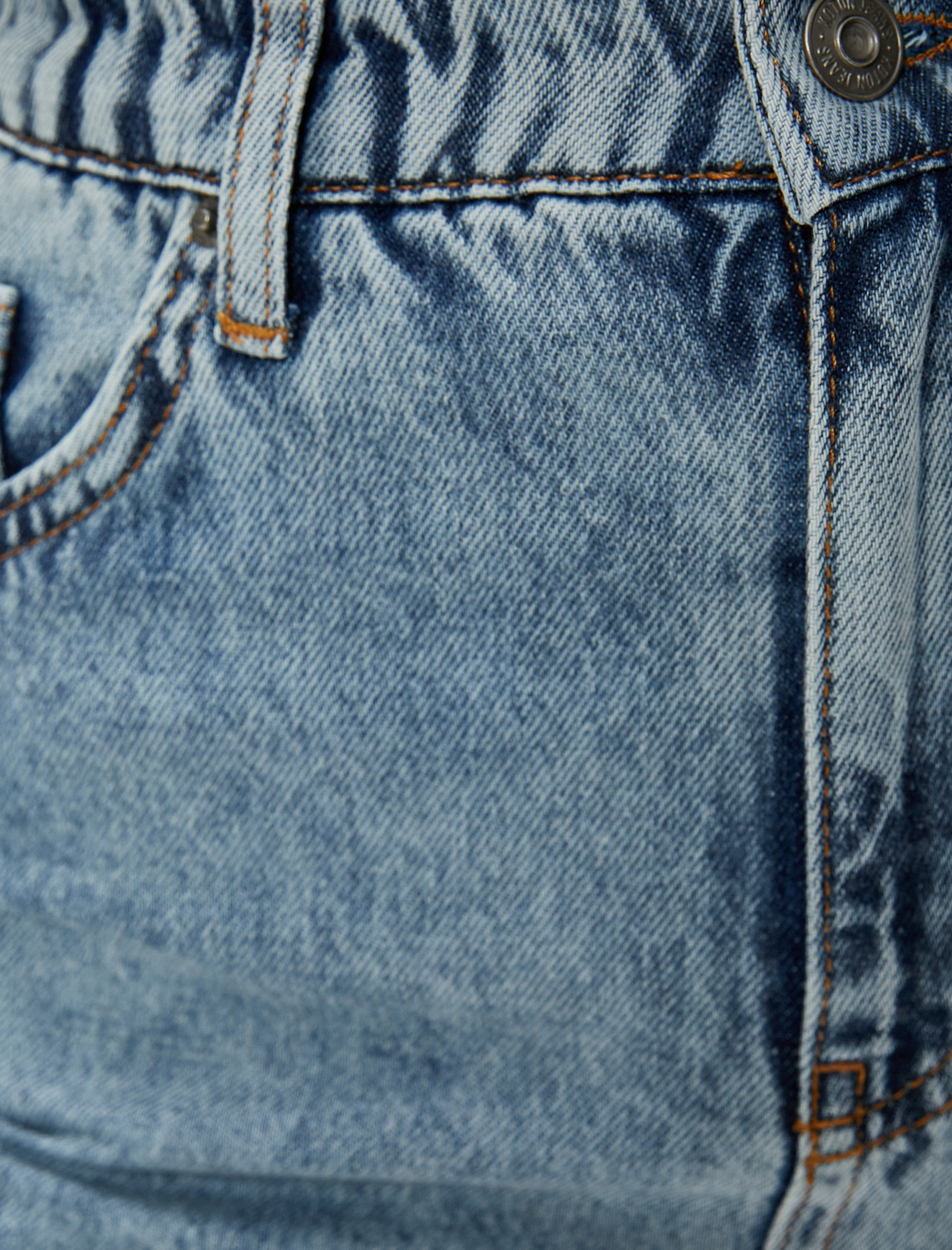   Yüksek Bel Kot Pantolon Hafif Dar Paça - Mom Jeans