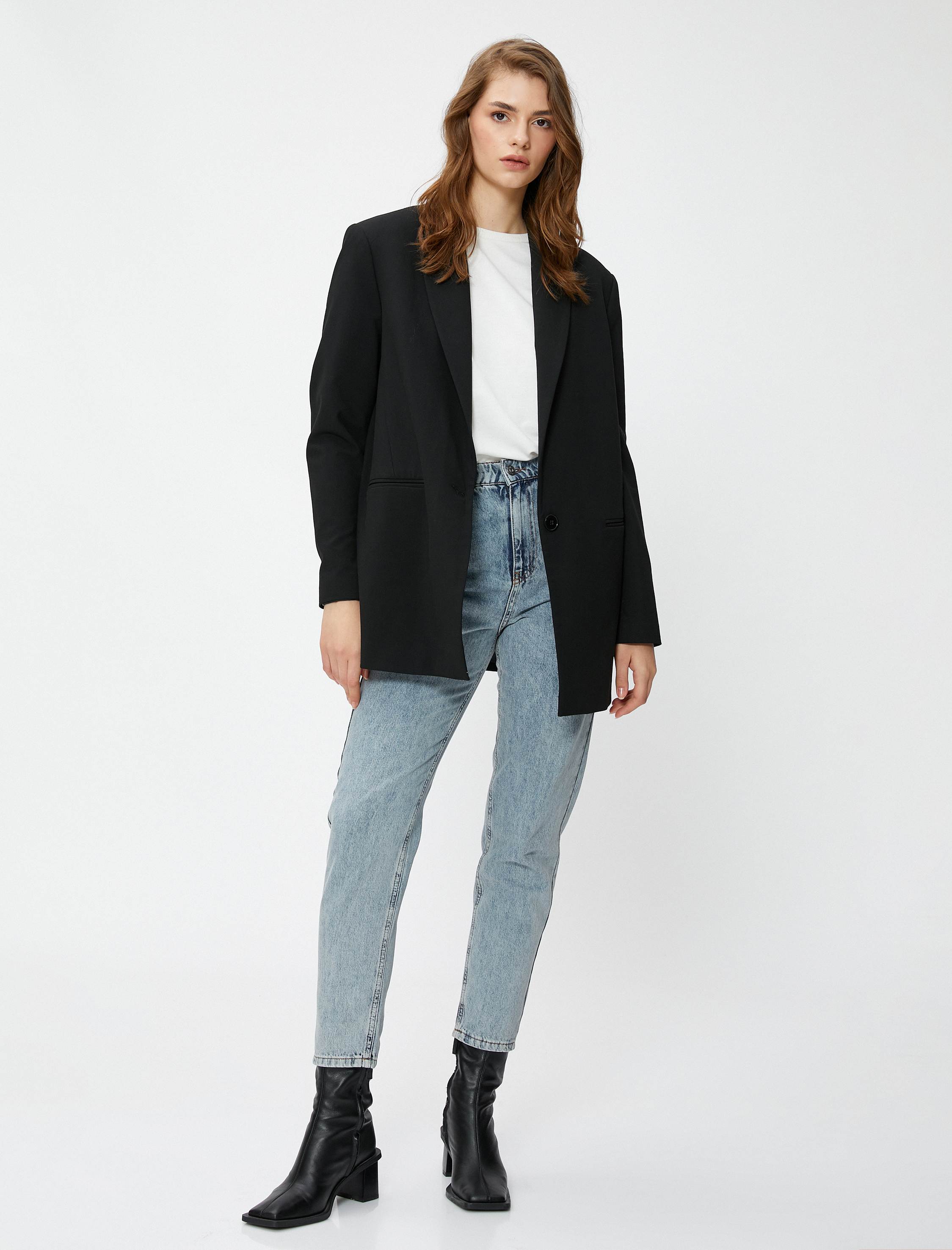   Yüksek Bel Kot Pantolon Hafif Dar Paça - Mom Jeans